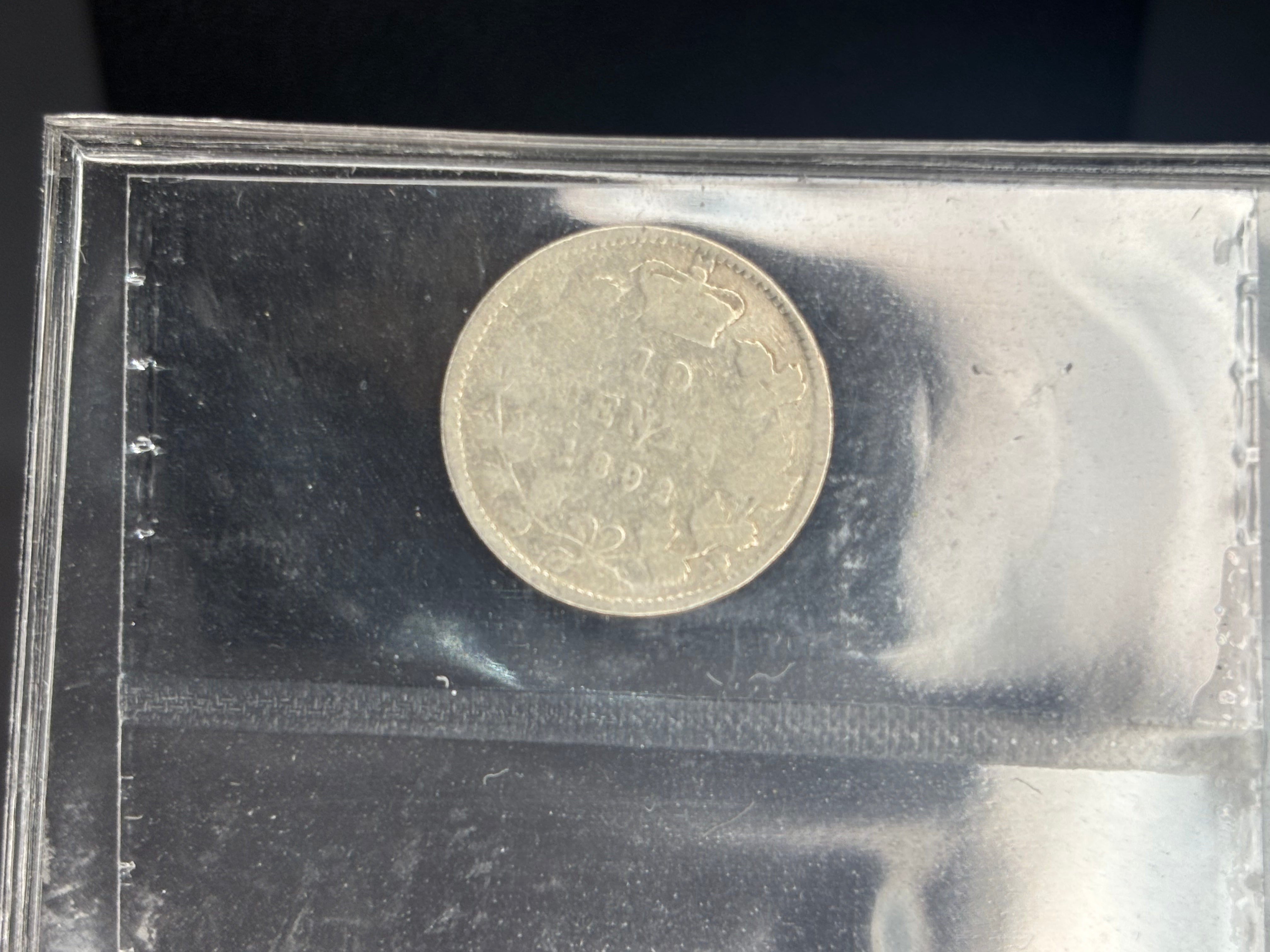 Canadian Silver Coin - 10 cents - 1892 Large 9 Obv6 - G4 ICCS