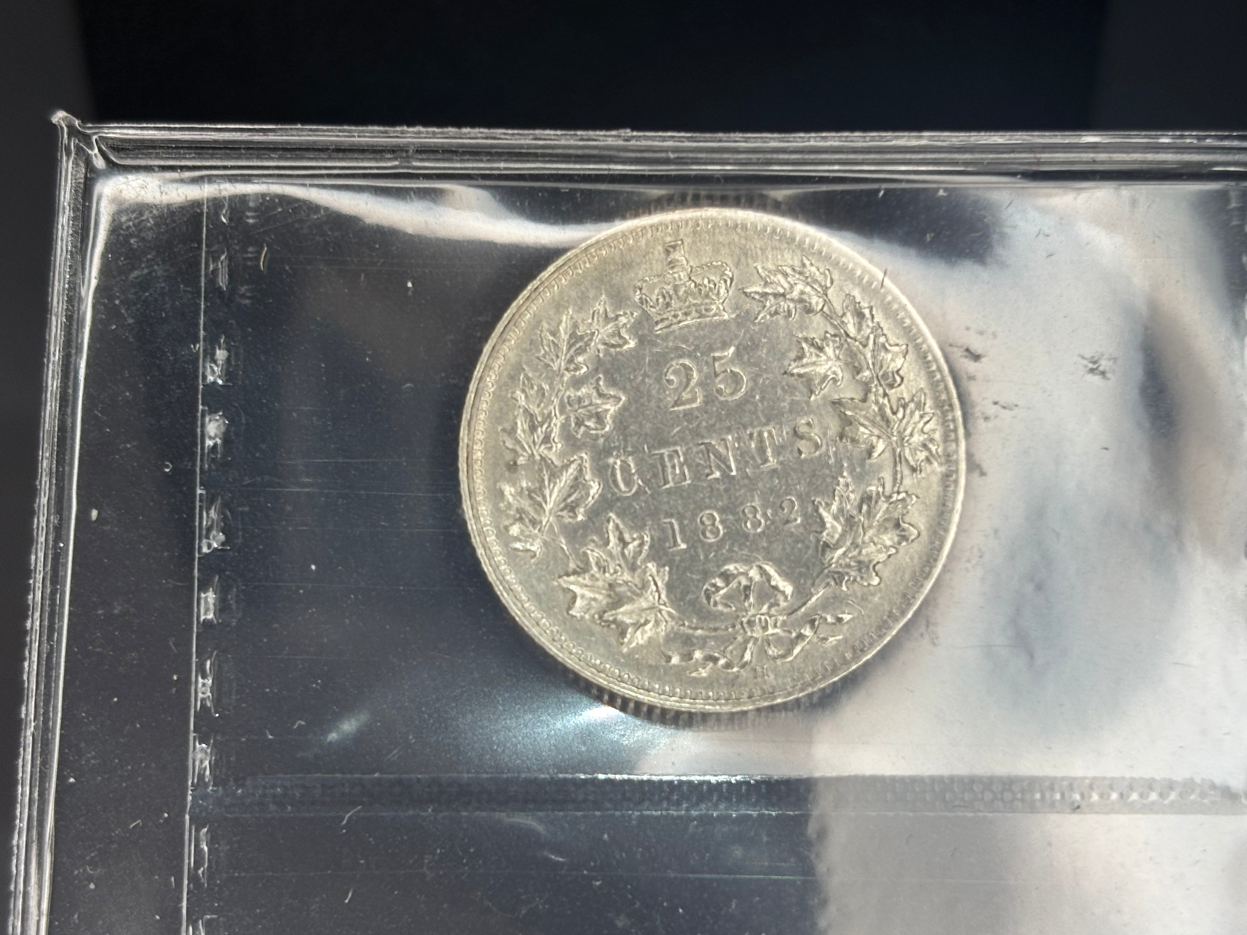 Canadian Silver Coin - 25 cents - 1882H - EF40 ICCS