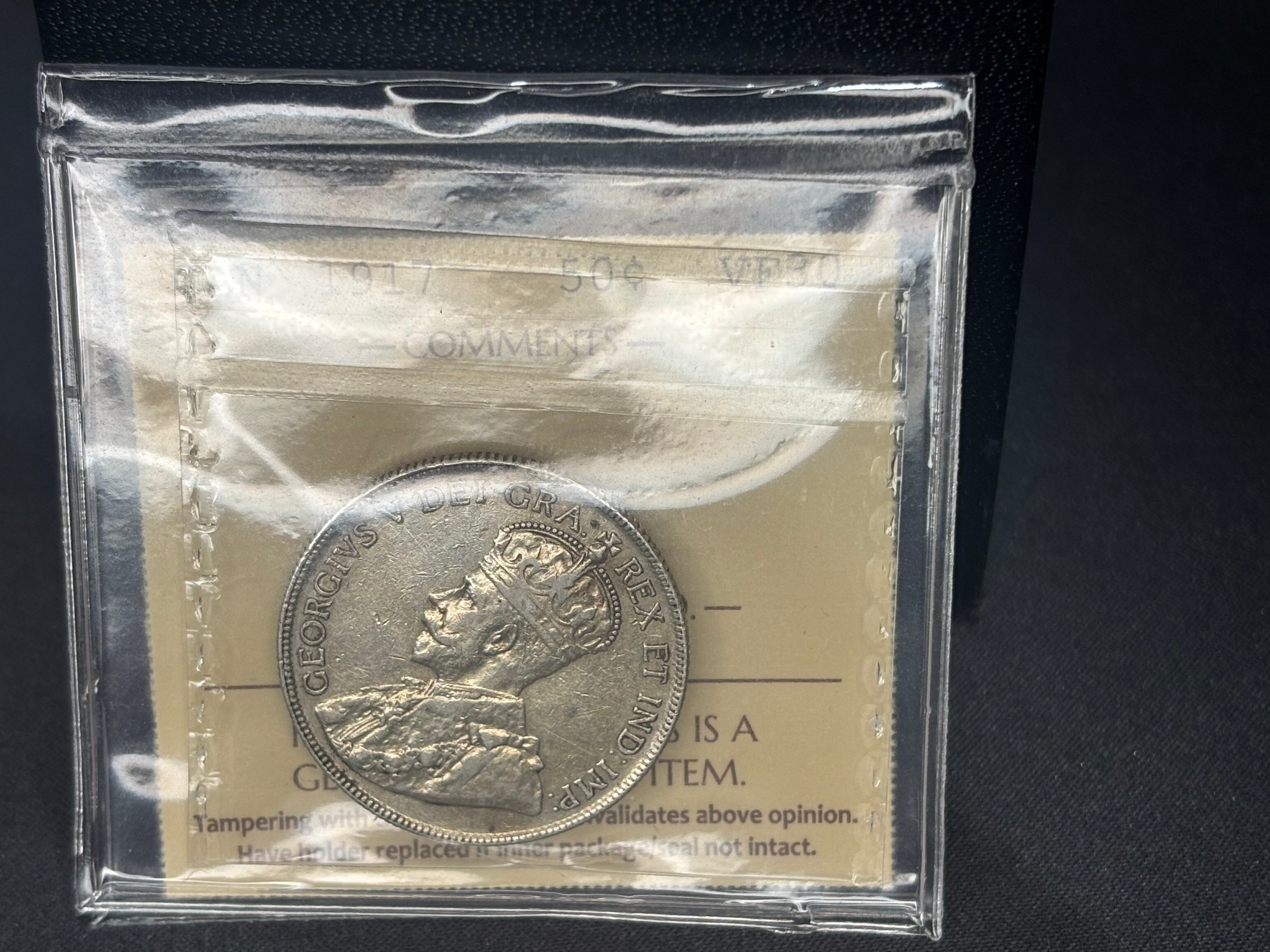 Canada Silver Coin - 50 cents - 1917 - VF30 ICCS