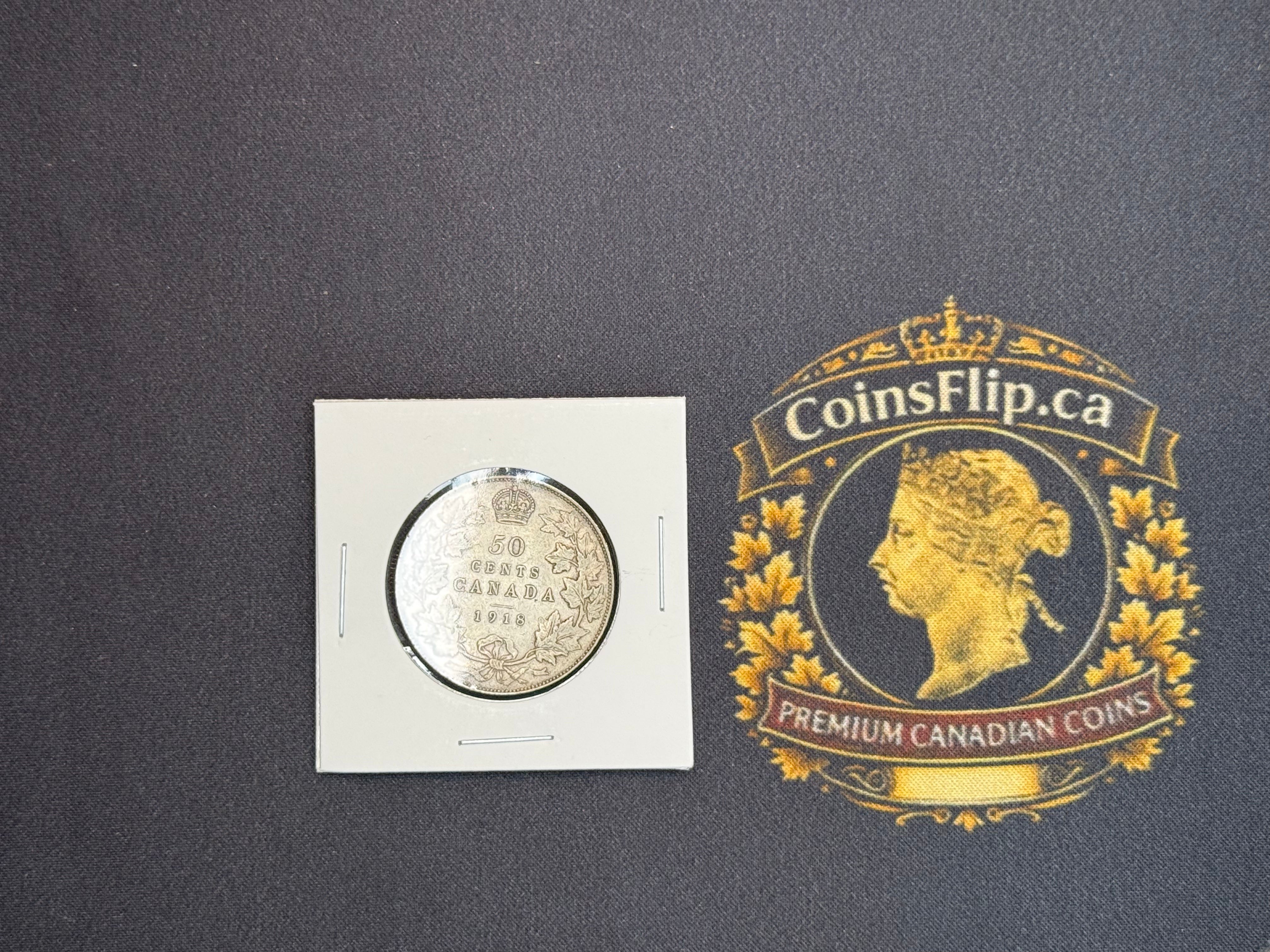 Canada Silver Coin - 50 cents - 1918 VF