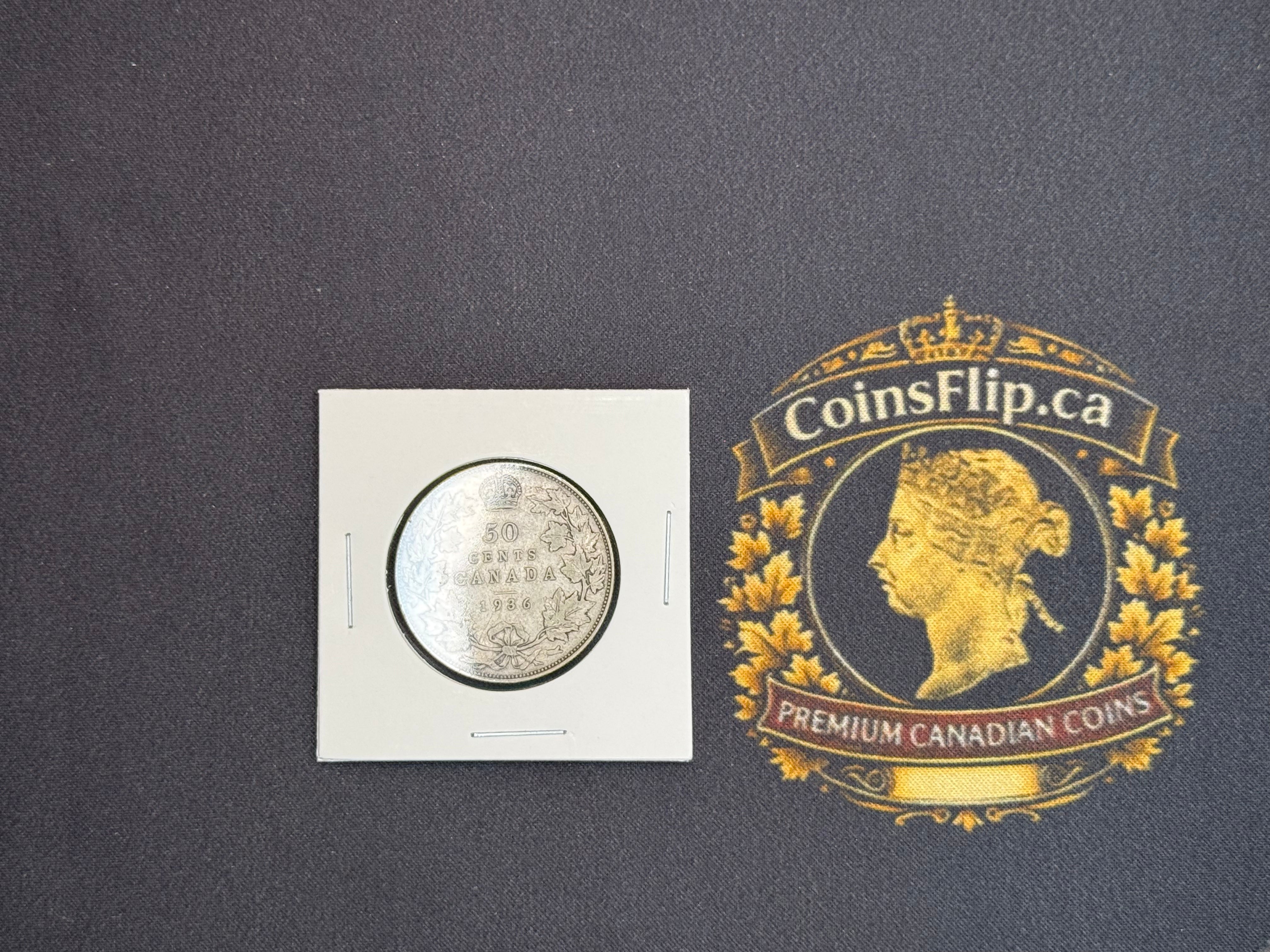 Canada Silver Coin - 50 cents - 1936 VF
