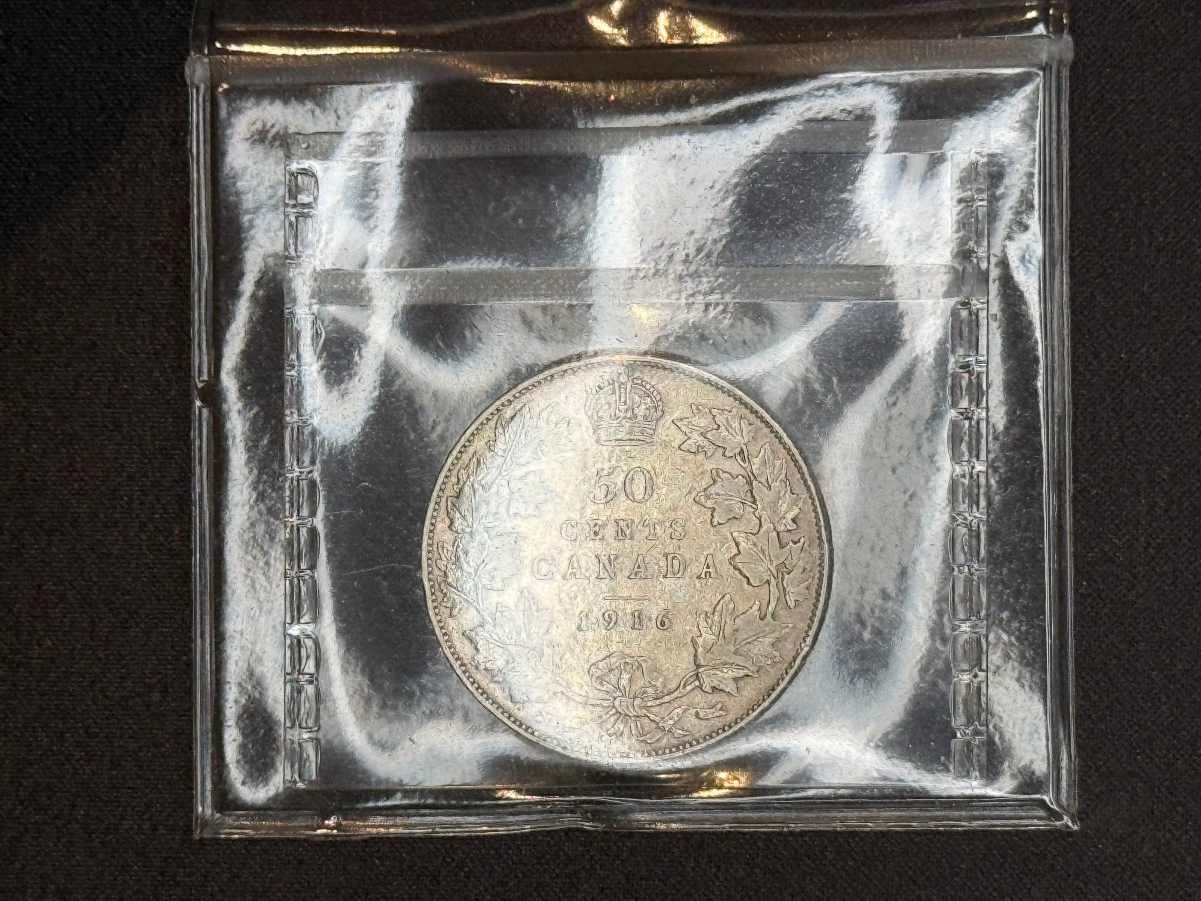 Canadian Silver Coin - 50 cents - 1916 F15 ICCS