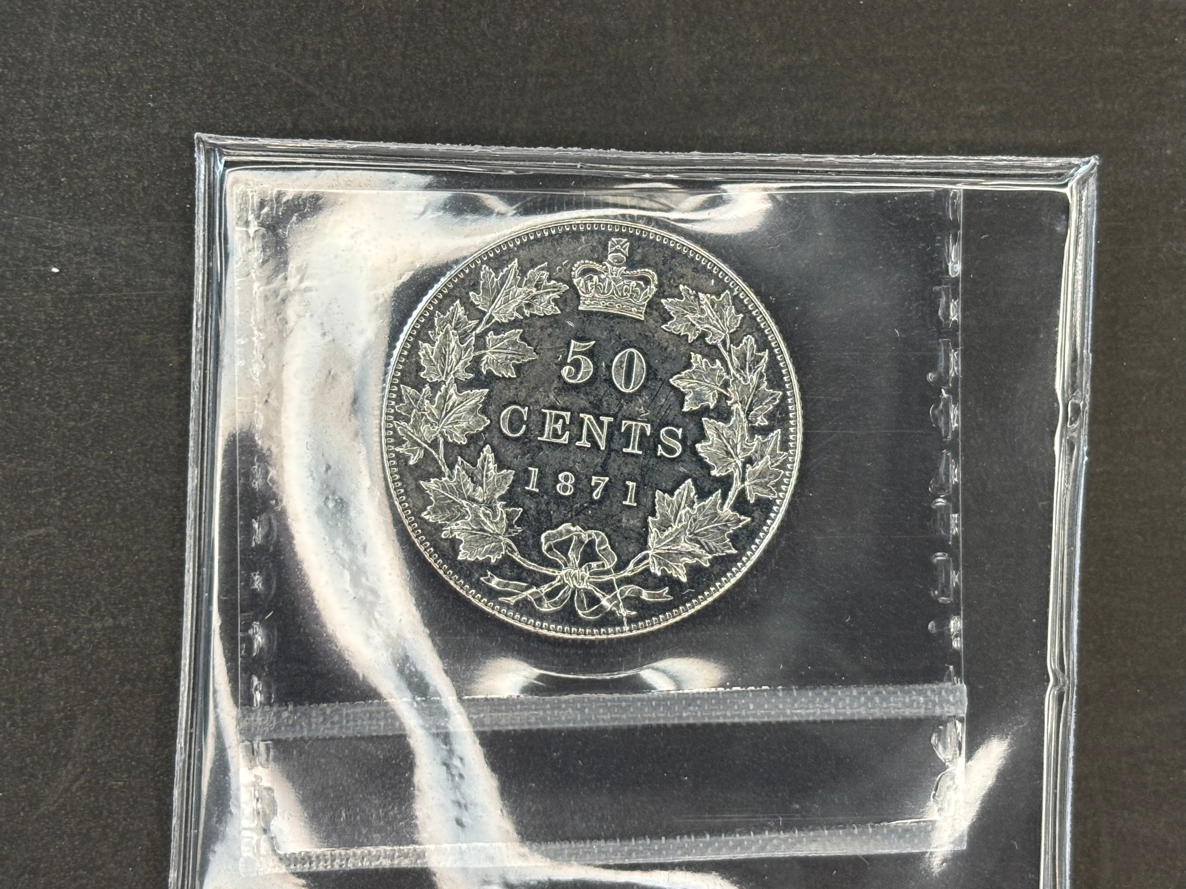 Pièce de monnaie canadienne en argent - 50 cents - 1871 / Nettoyée - ICCS EF40