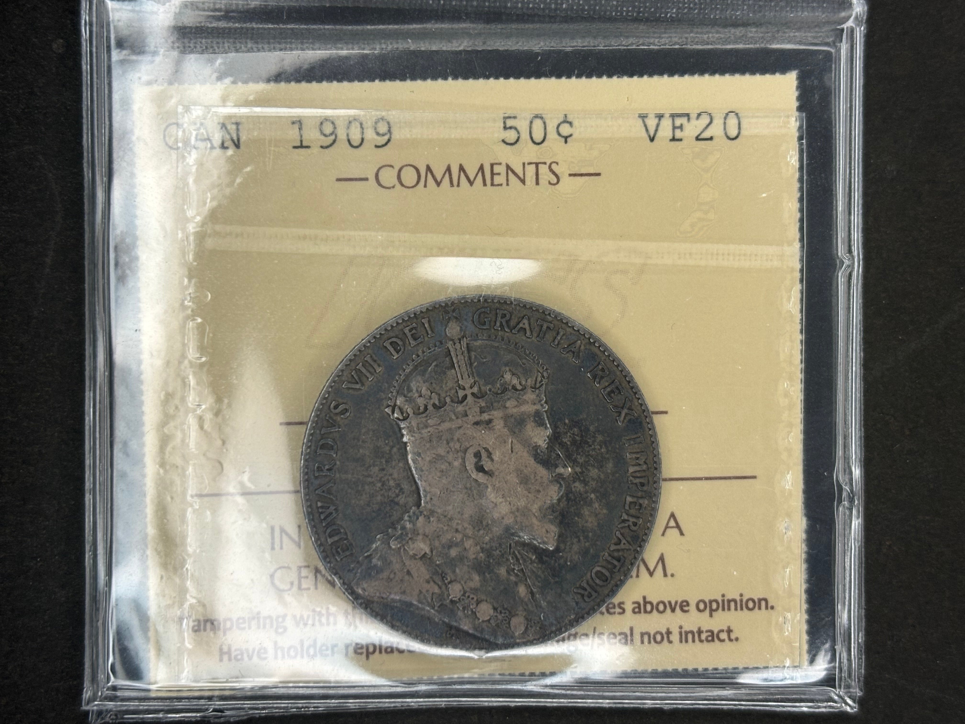 Pièce de monnaie en argent du Canada - 50 cents - 1909 / ICCS VF20