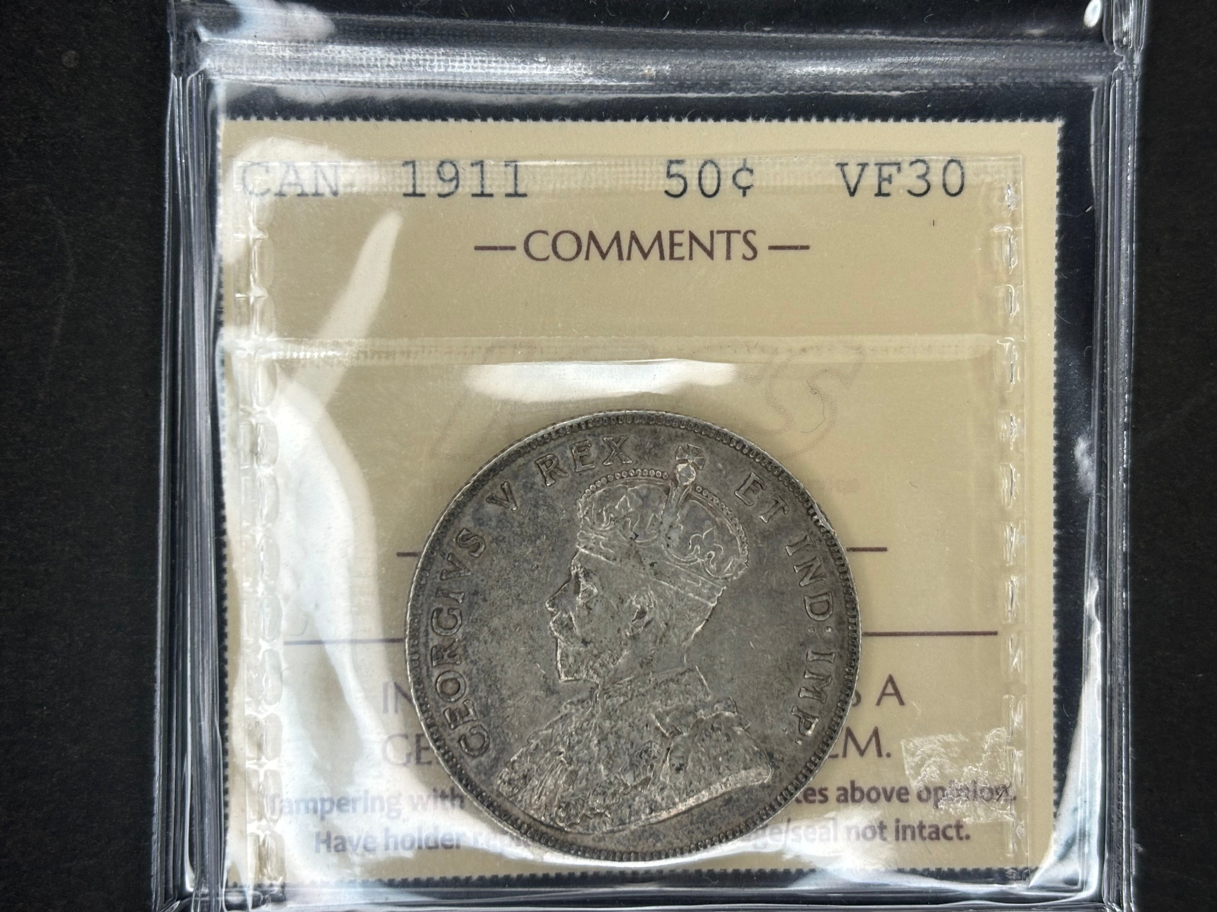 Pièce de monnaie en argent du Canada - 50 cents - 1911 / ICCS VF30