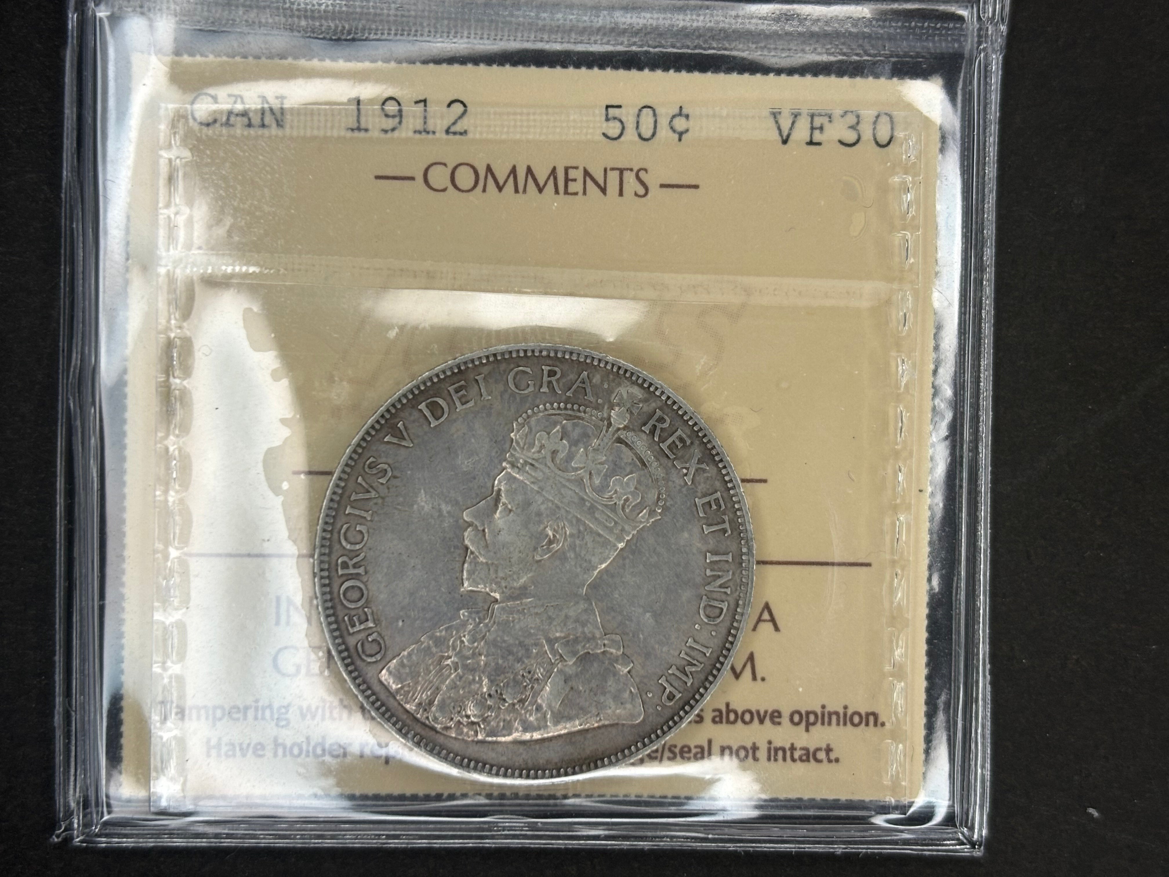 Pièce de monnaie en argent du Canada - 50 cents - 1912 / ICCS VF30