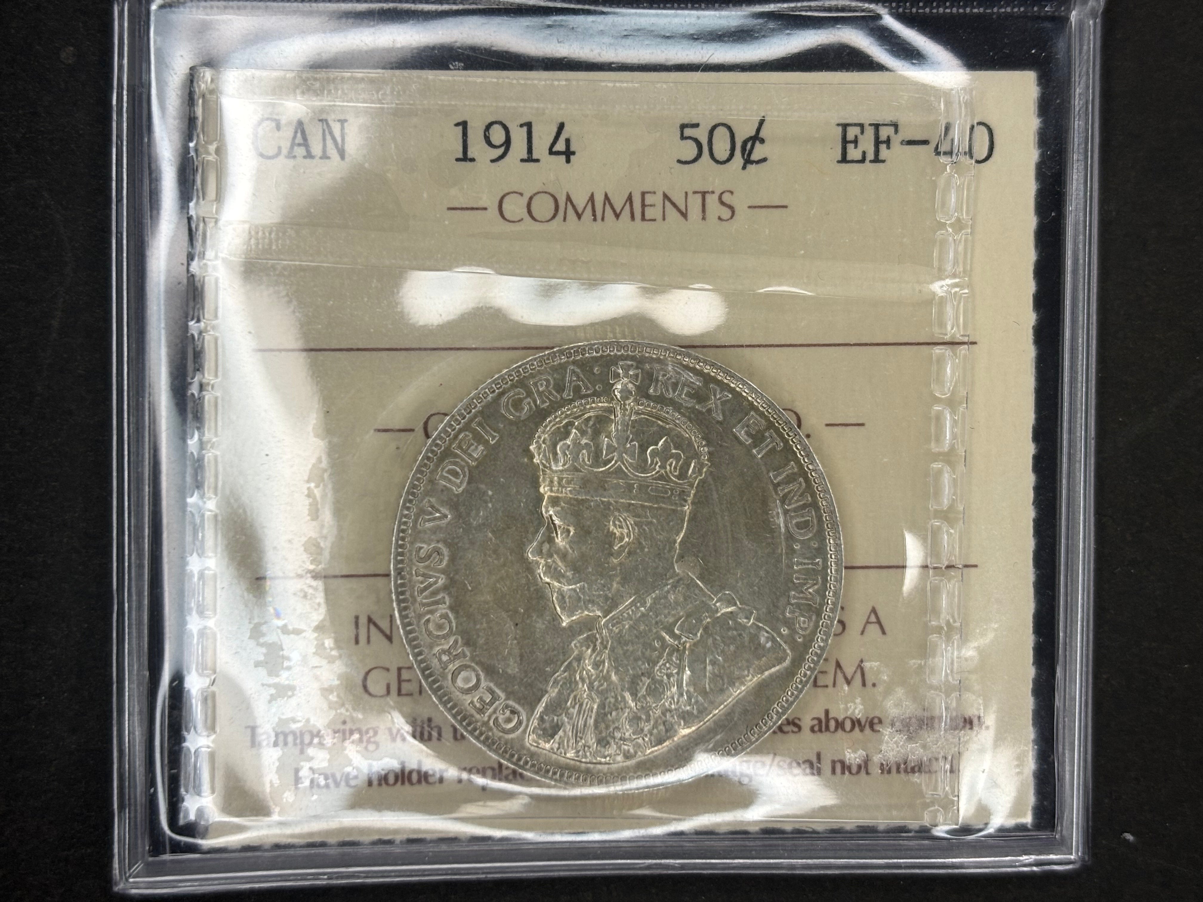 Pièce de monnaie en argent du Canada - 50 cents - 1914/ ICCS EF40