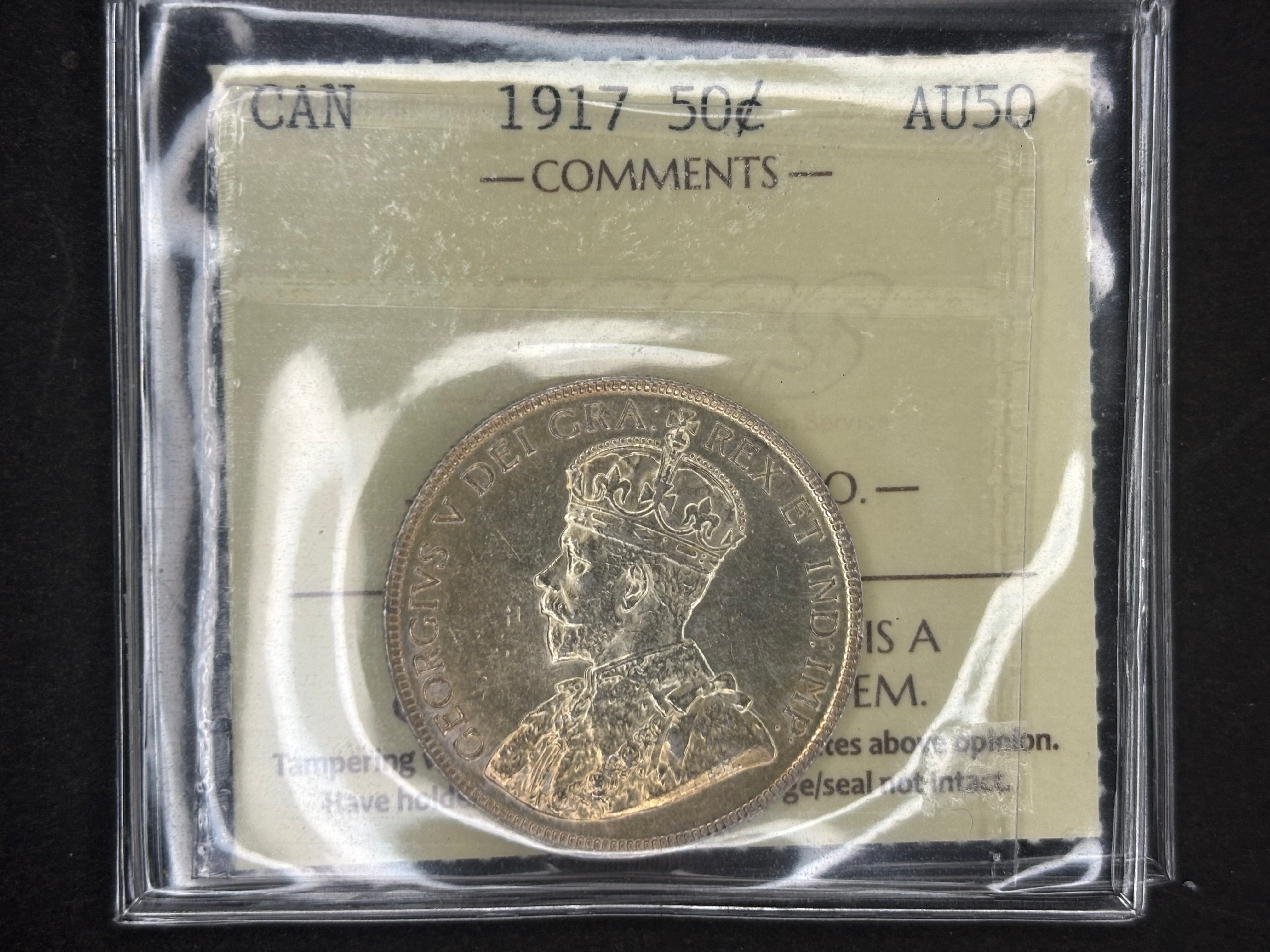 Pièce d'argent du Canada - 50 cents - 1917/ ICCS AU50