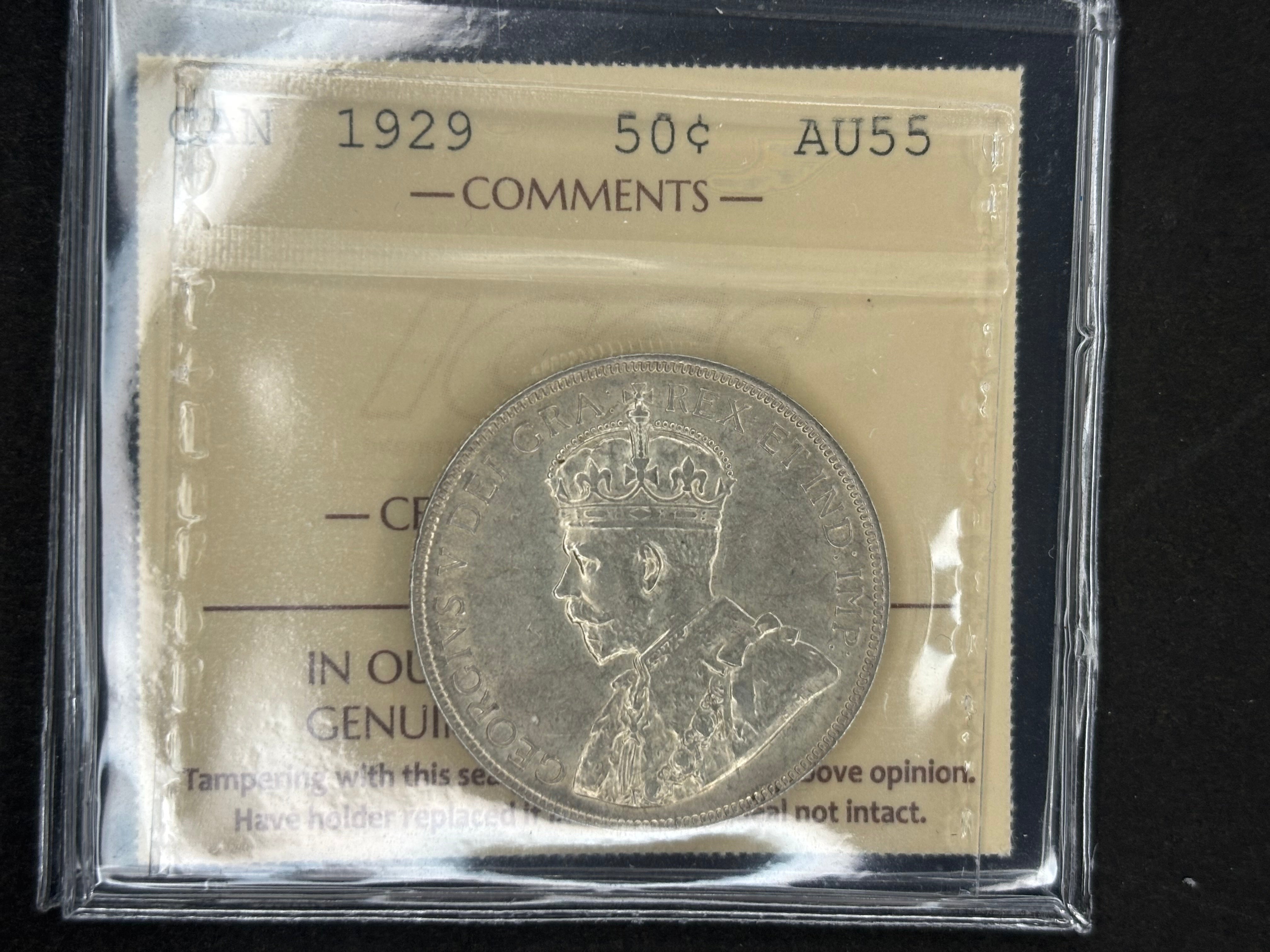 Pièce d'argent du Canada - 50 cents - 1929 / ICCS AU55