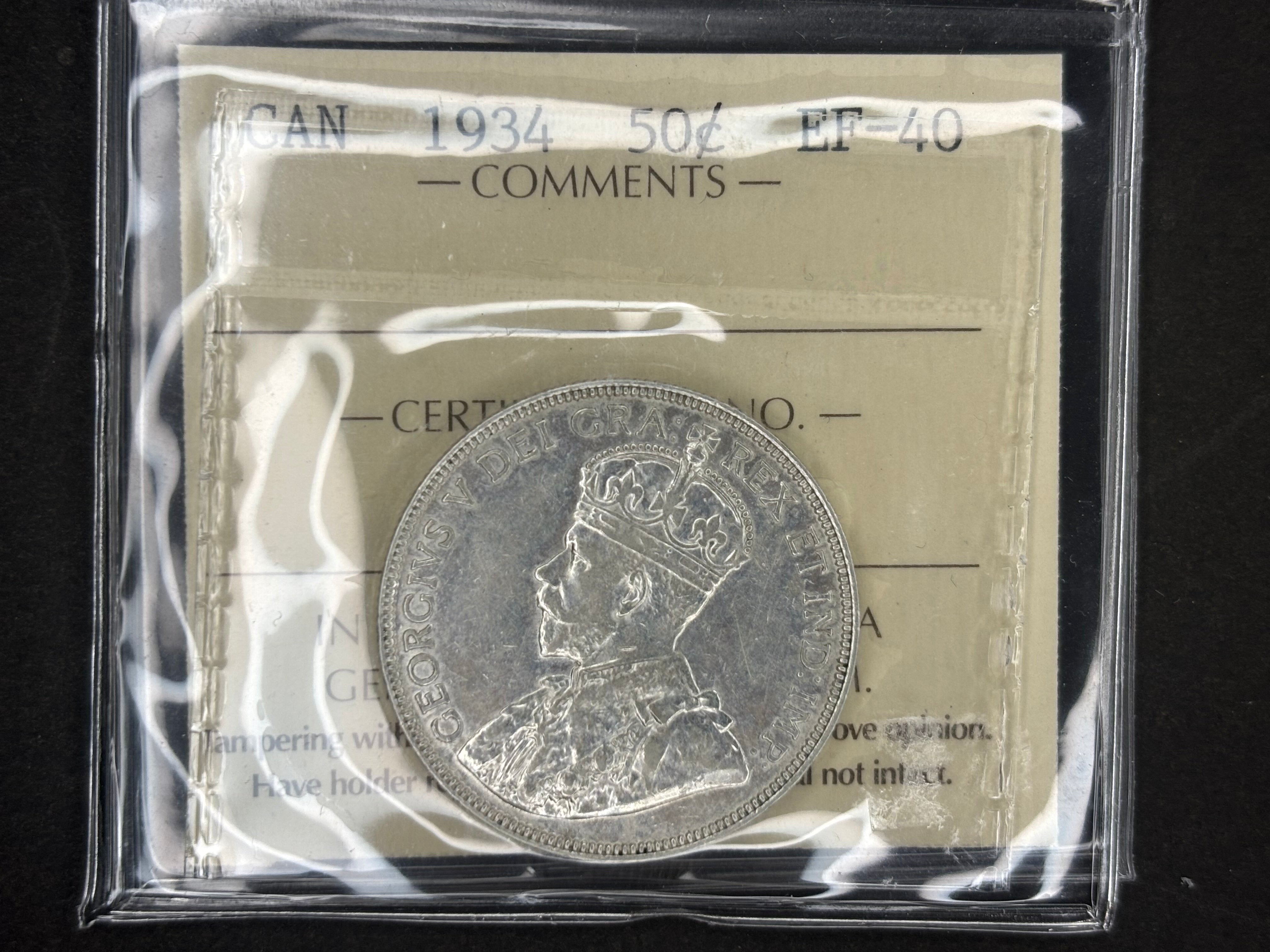 Pièce de monnaie en argent du Canada - 50 cents - 1934 / ICCS EF40