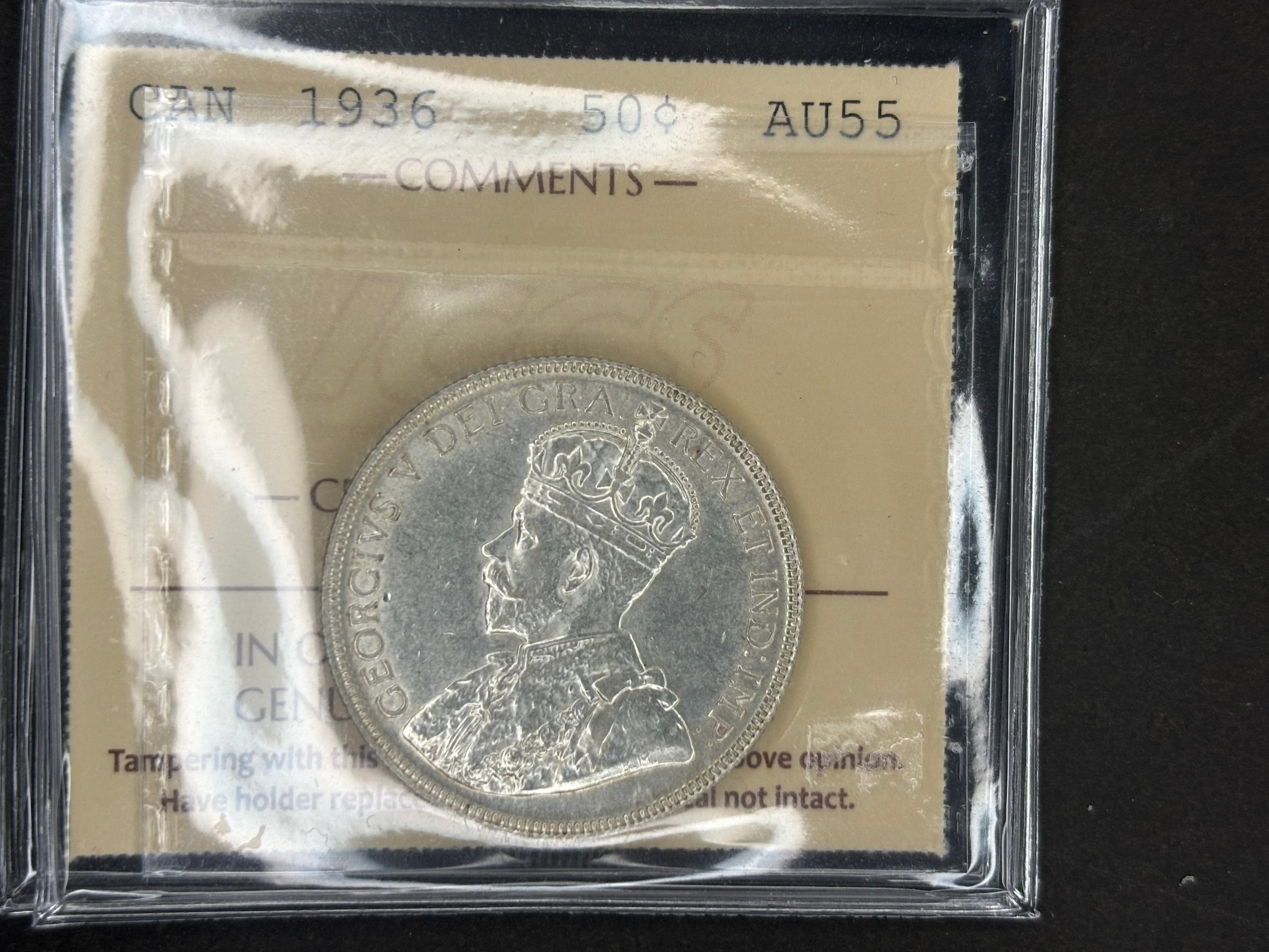 Pièce d'argent du Canada - 50 cents - 1936 / ICCS AU55