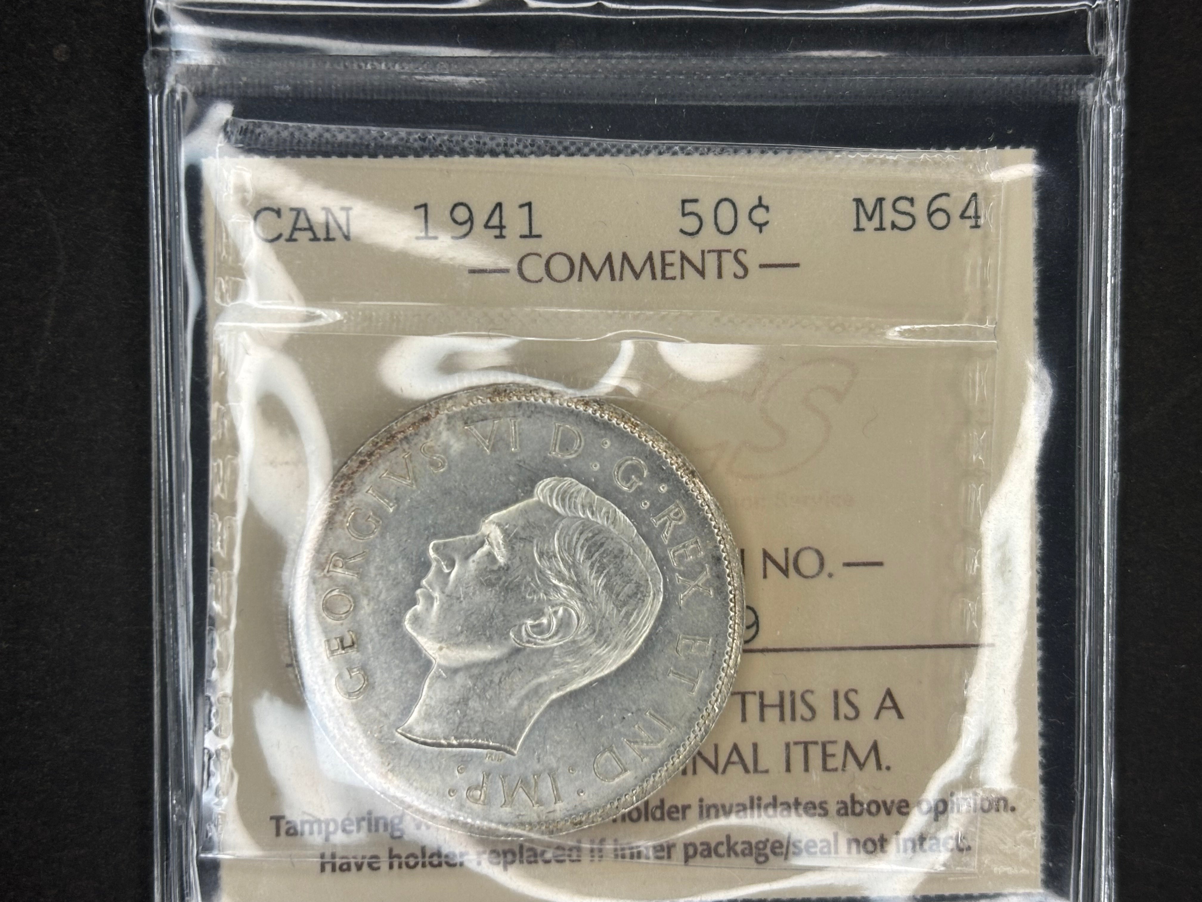 Pièce de monnaie en argent du Canada - 50 cents - 1941 / ICCS MS64