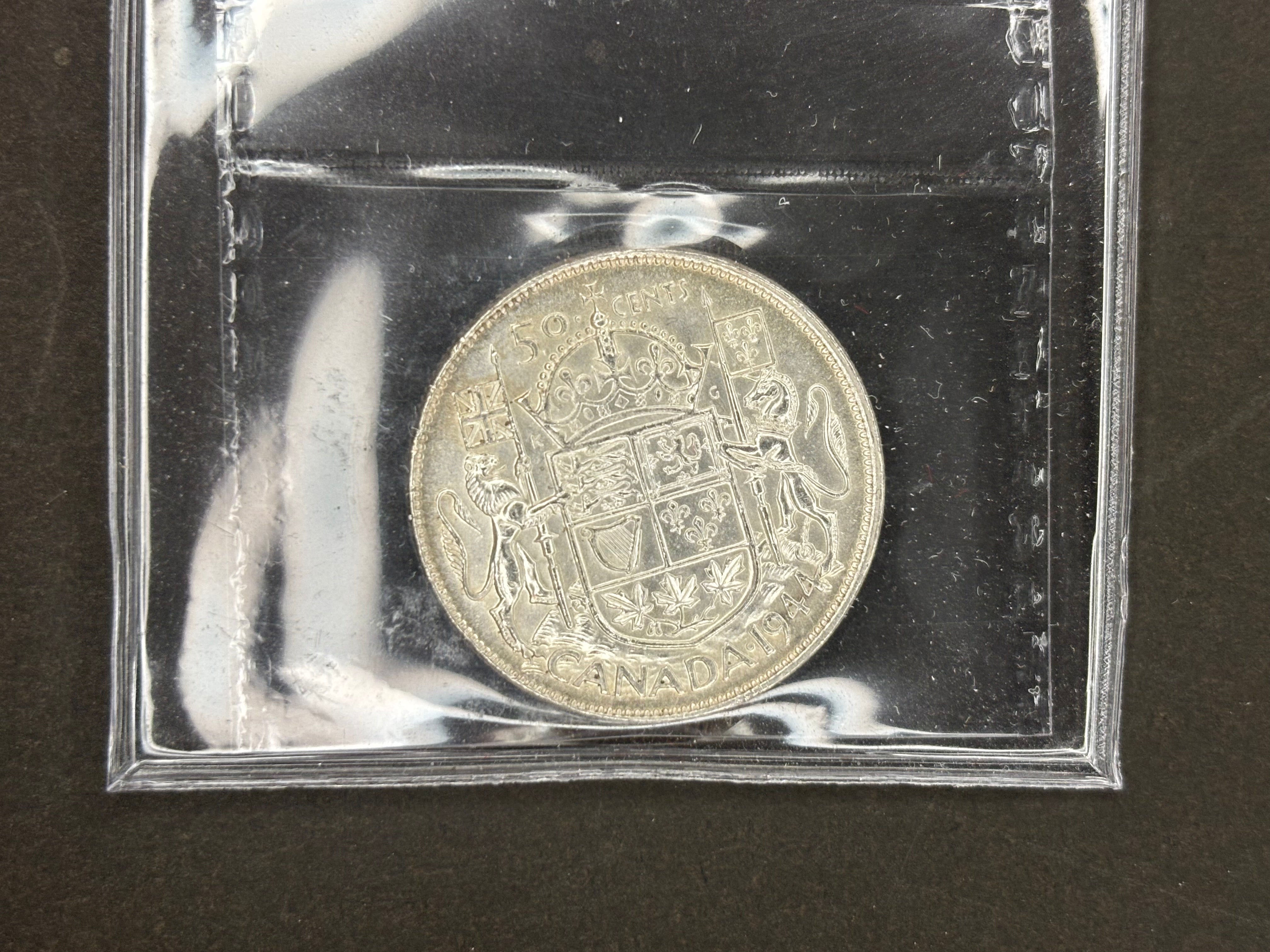 Pièce de monnaie en argent du Canada - 50 cents - 1944 Far 4 / ICCS MS64