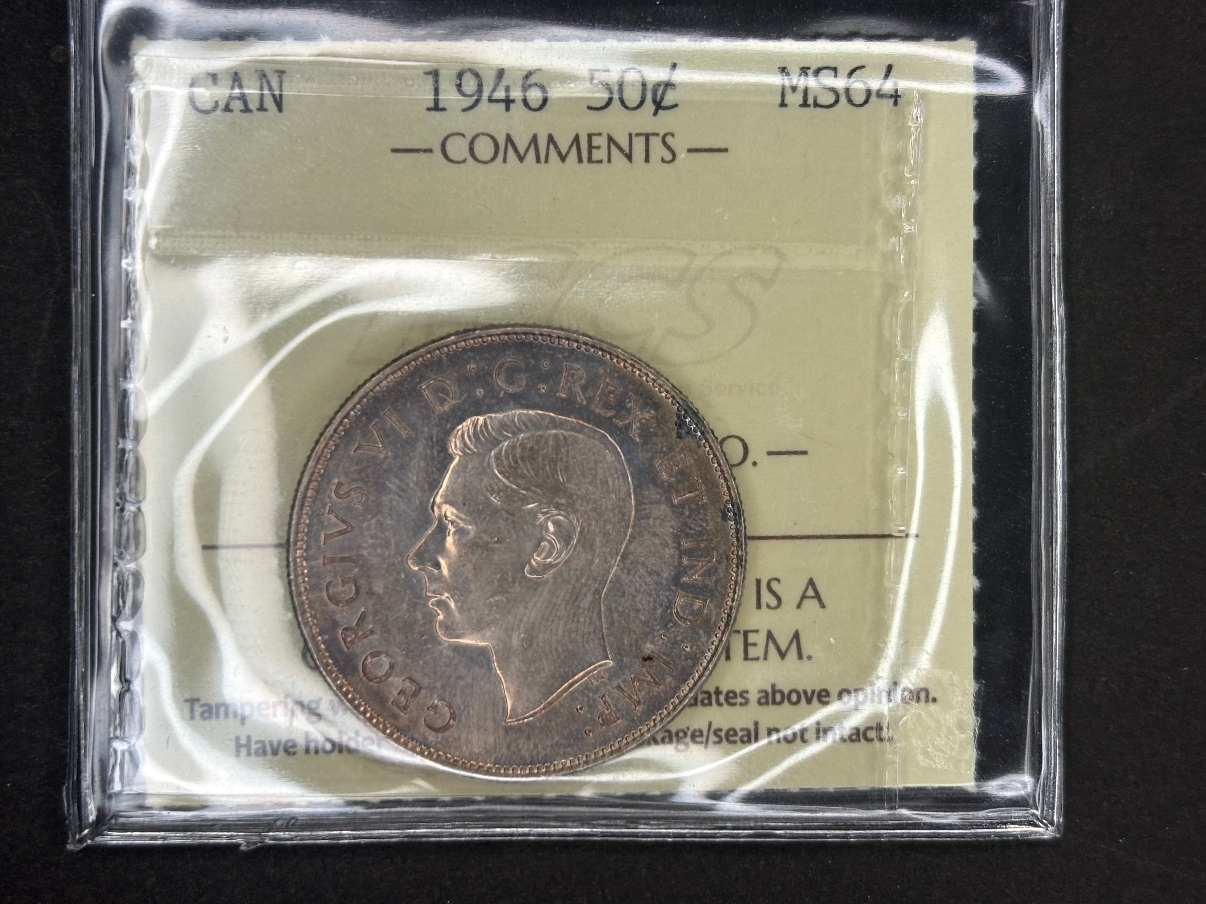 Pièce de monnaie en argent du Canada - 50 cents - 1946 / ICCS MS64