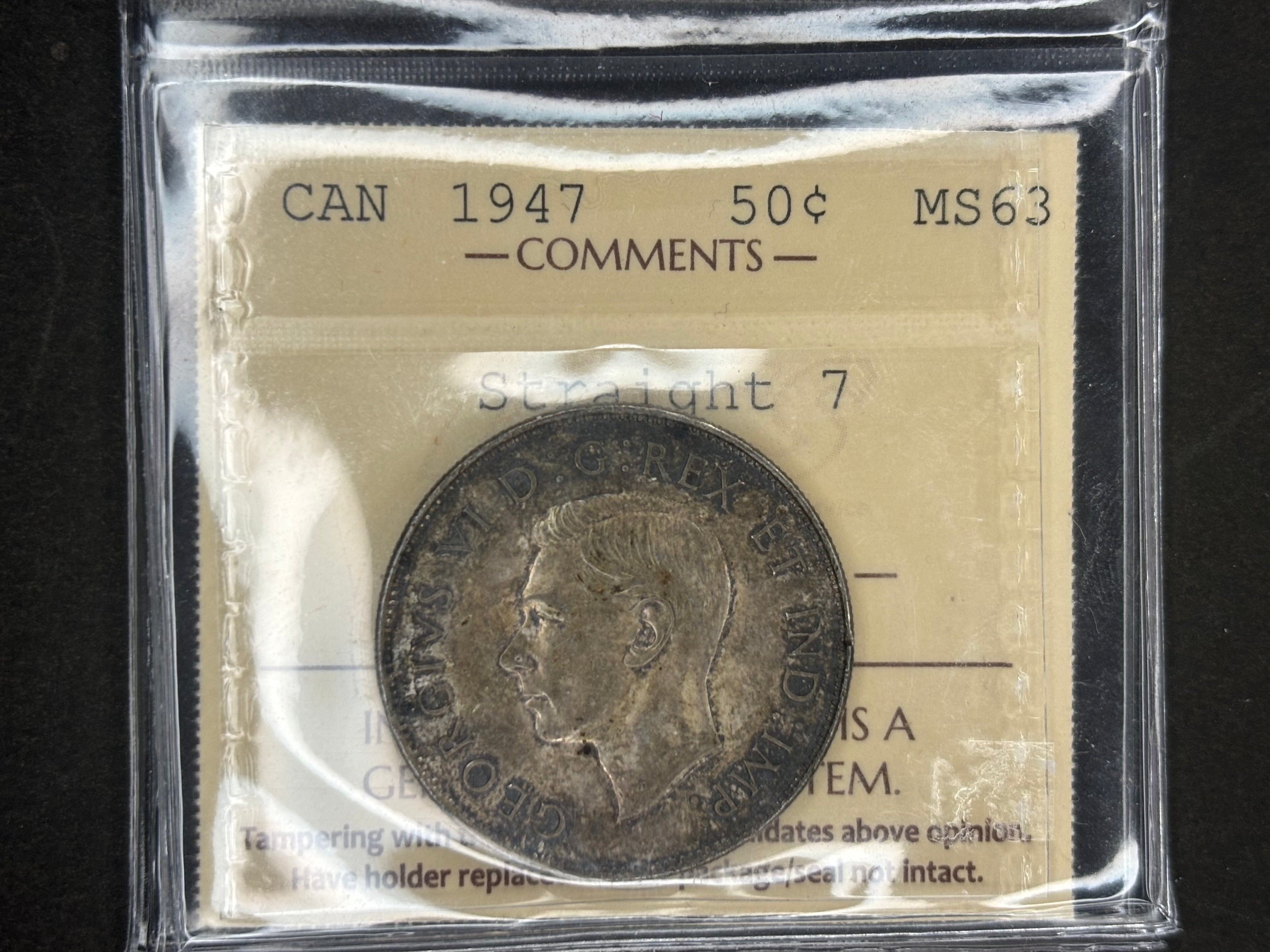 Pièce de monnaie en argent du Canada - 50 cents - 1947 - Qualité MS63 (ICCS)