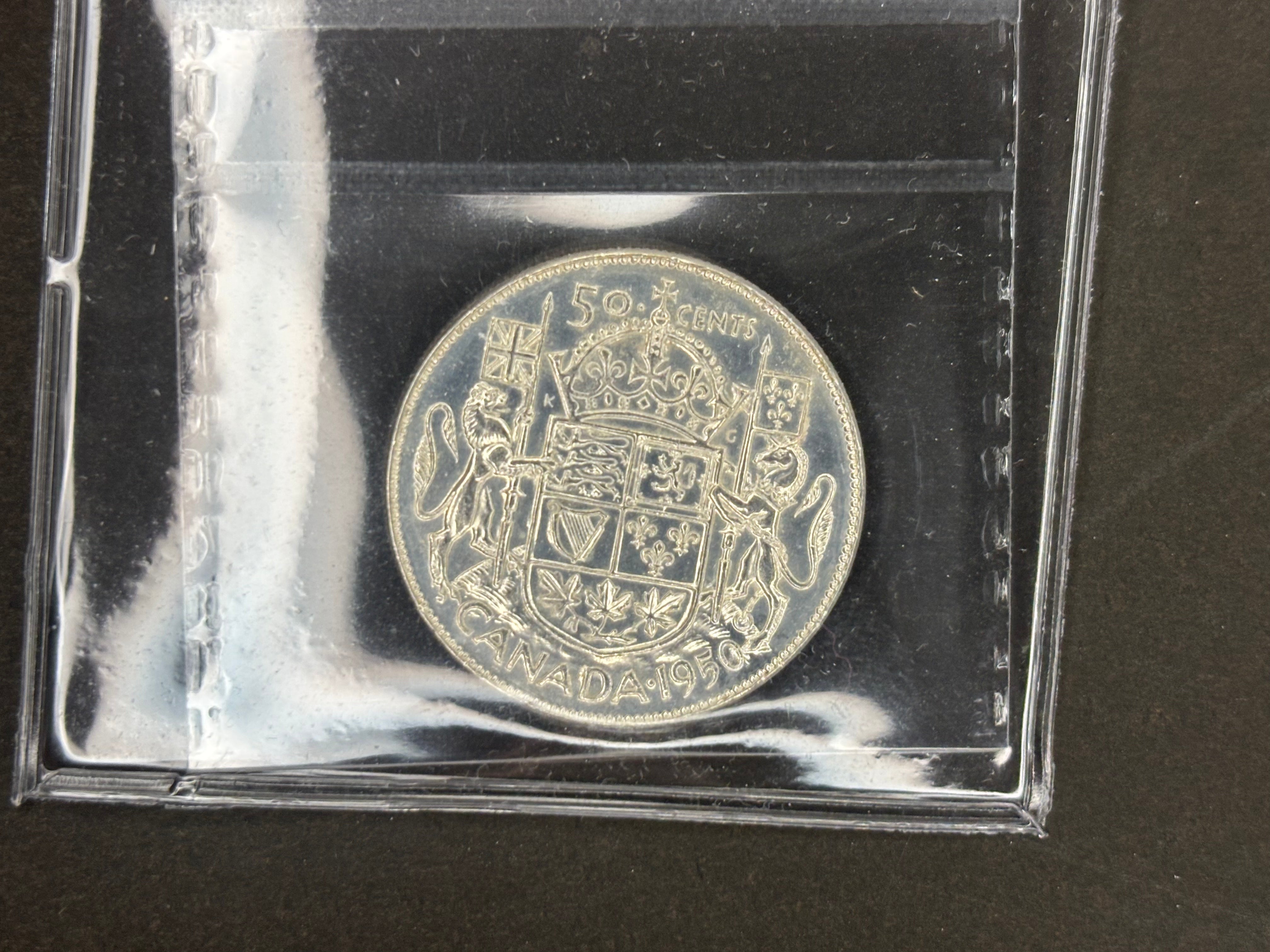 Pièce d'argent canadienne de 50 cents - Demi-pièce de 1950 en qualité 0 / ICCS AU55