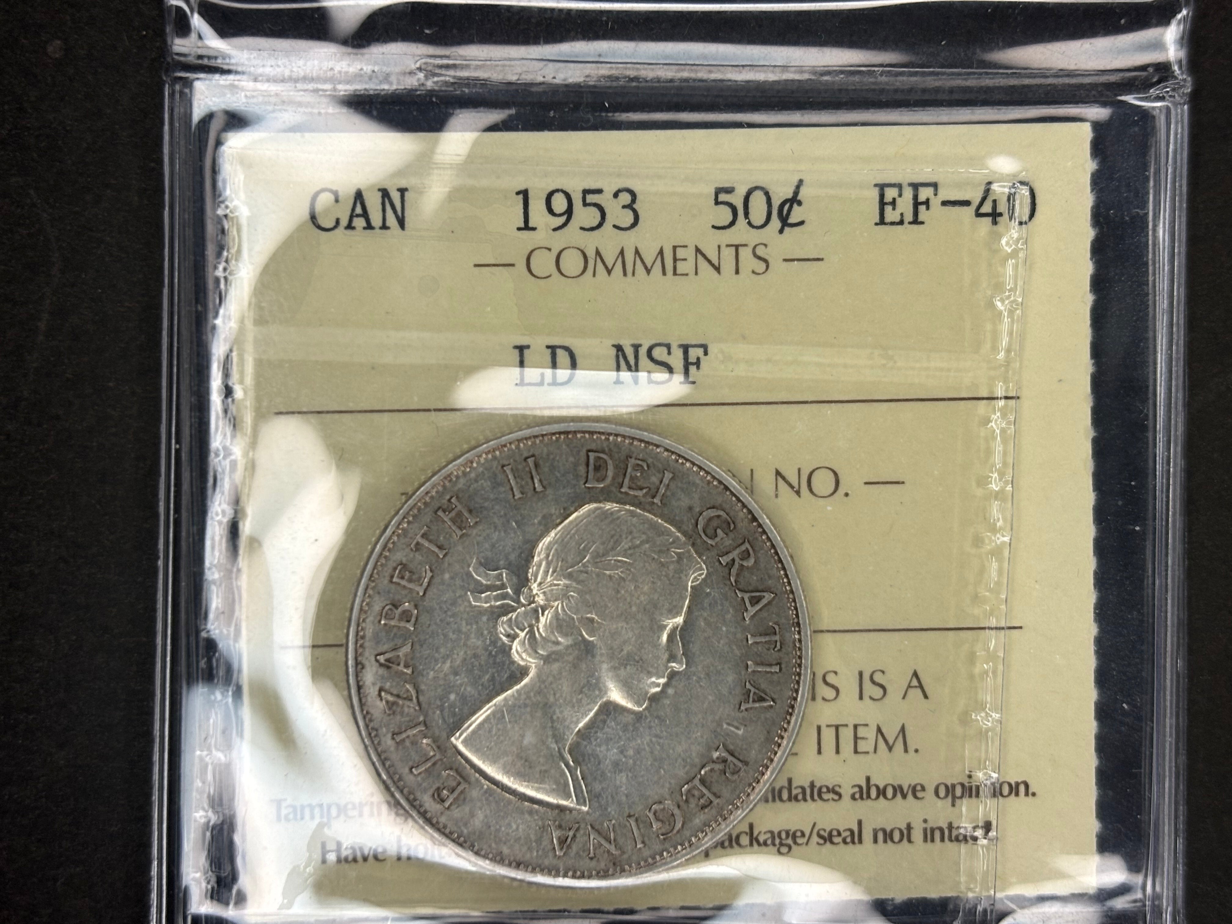 Pièce de monnaie en argent du Canada - 50 cents - 1953 LD NSF / ICCS EF40