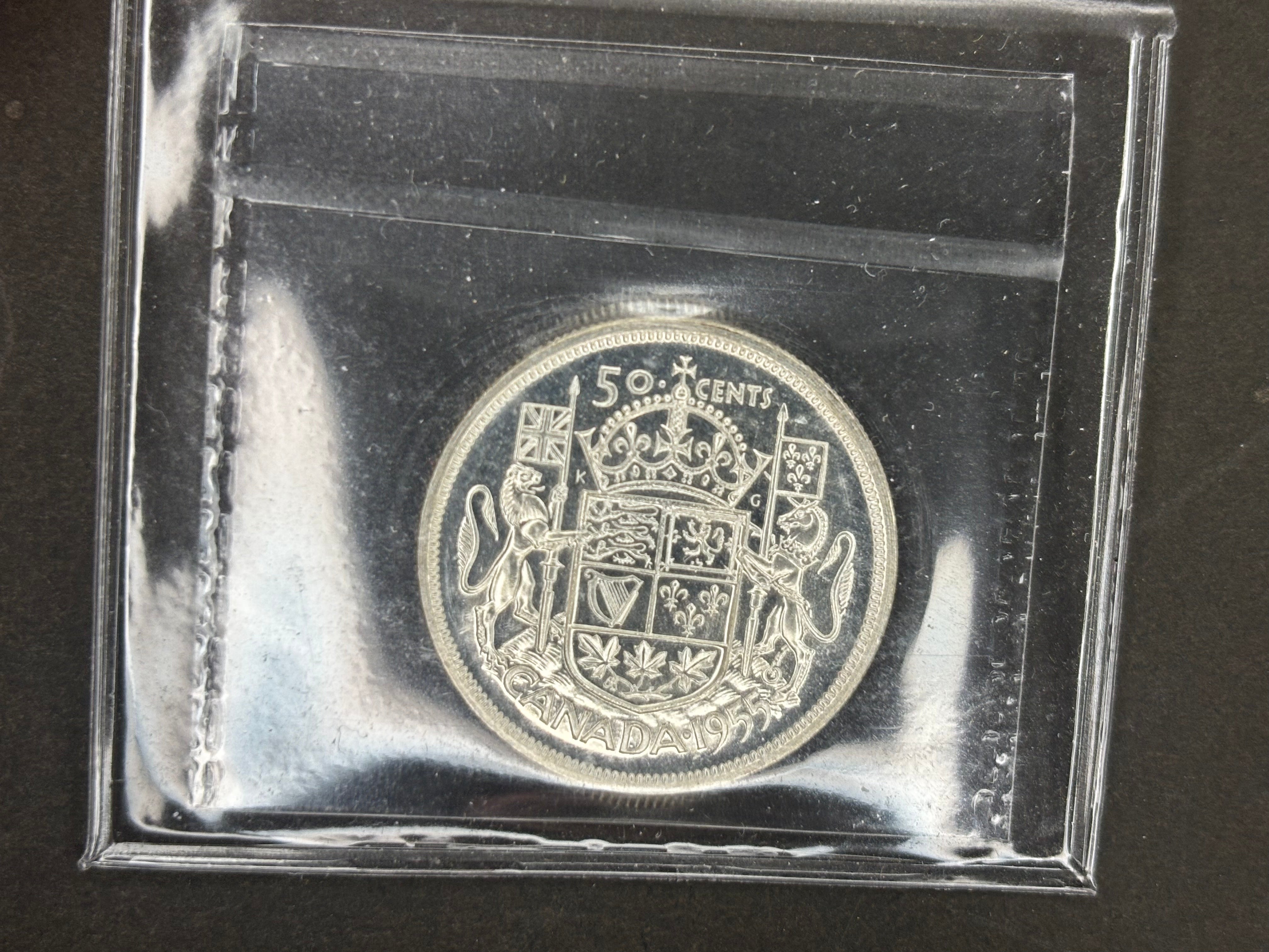 Pièce de monnaie en argent du Canada - 50 cents - 1955 Camée lourd / ICCS PL66