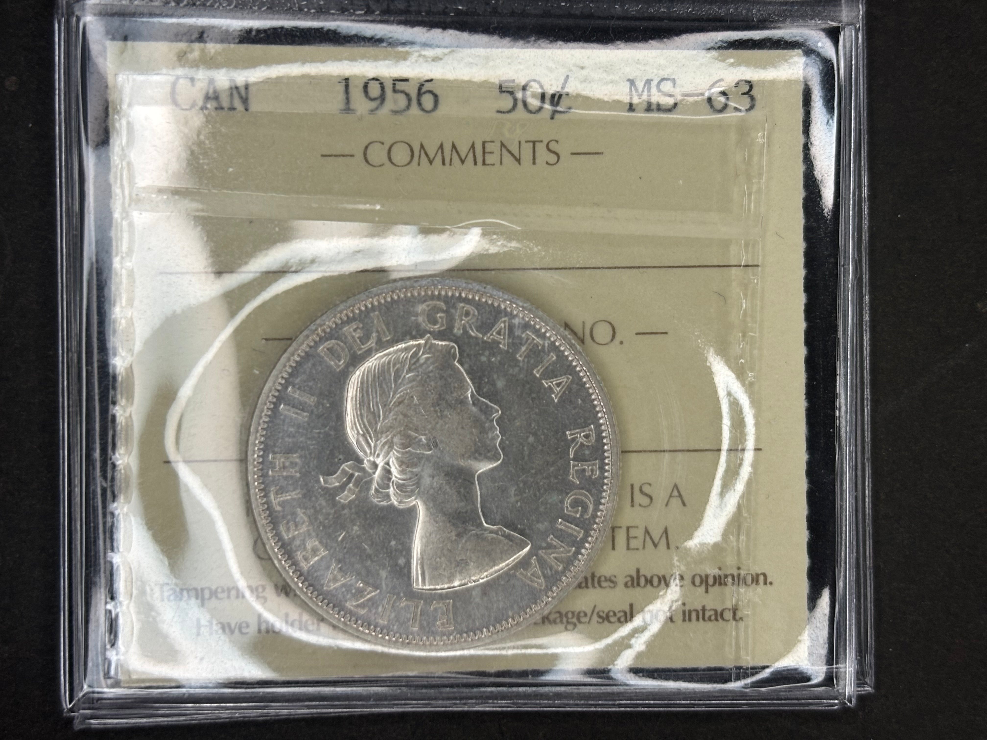 Pièce de monnaie en argent du Canada - 50 cents - 1956 / ICCS MS63