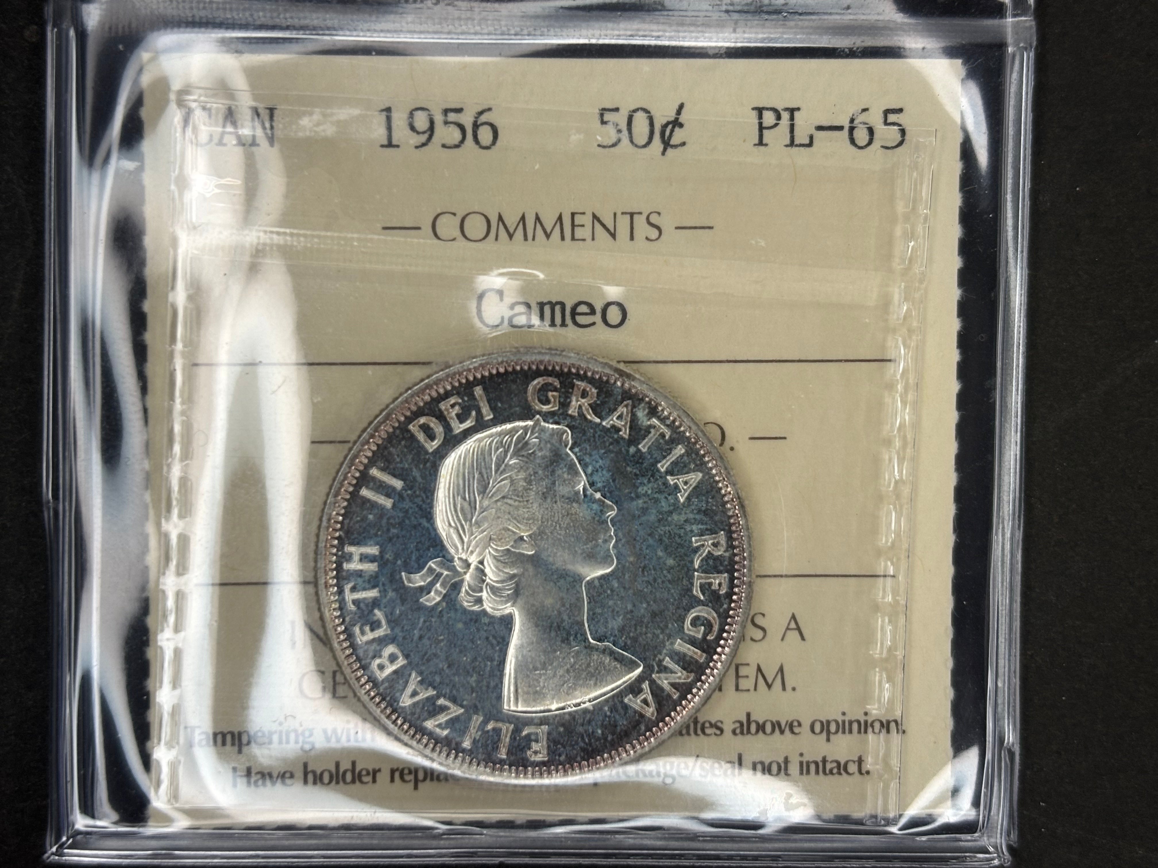 Pièce de monnaie en argent du Canada - 50 cents - 1956 Cameo / ICCS PL65