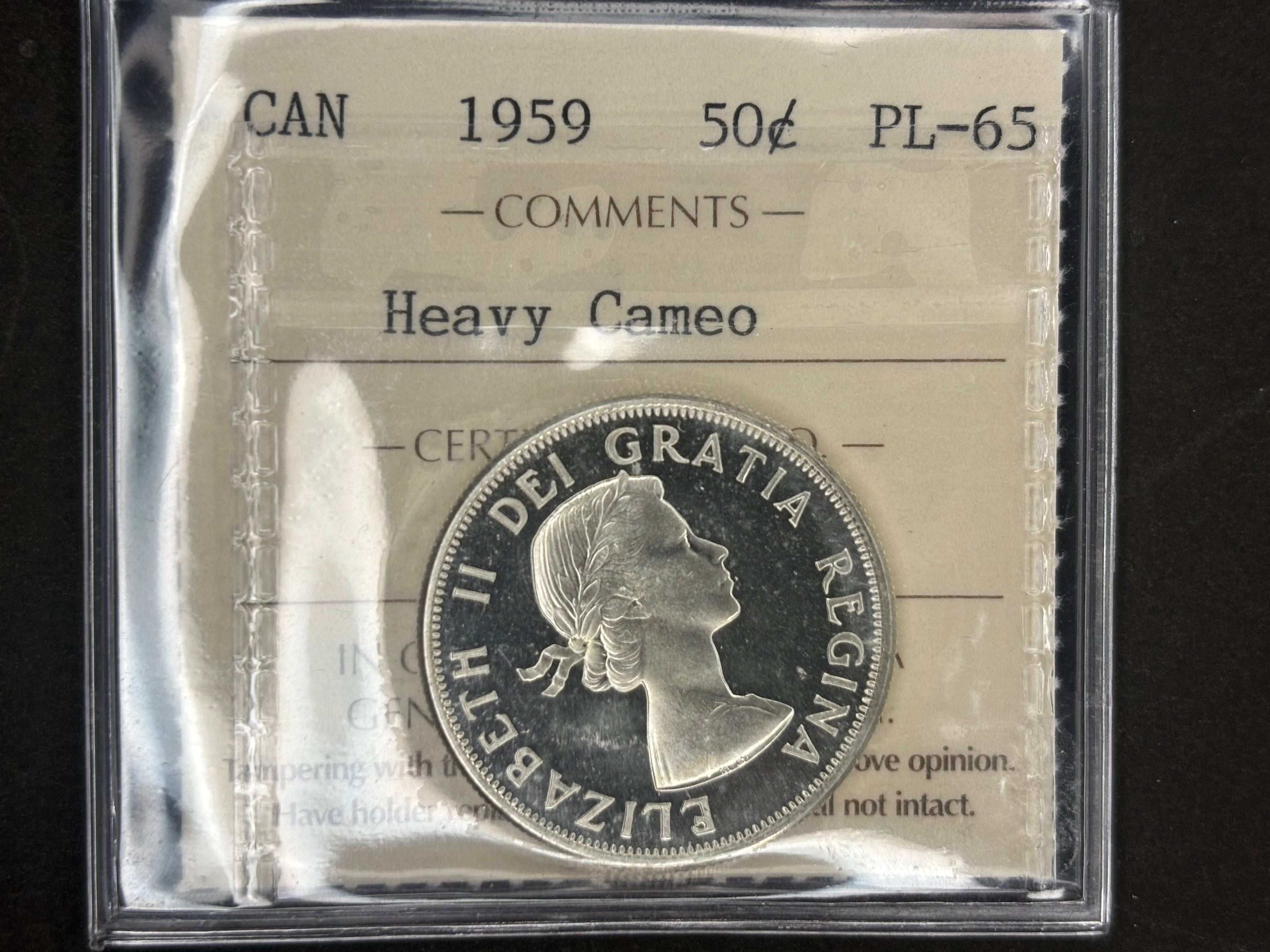 Pièce de monnaie en argent du Canada - 50 cents - 1959 Camée lourde / ICCS PL65