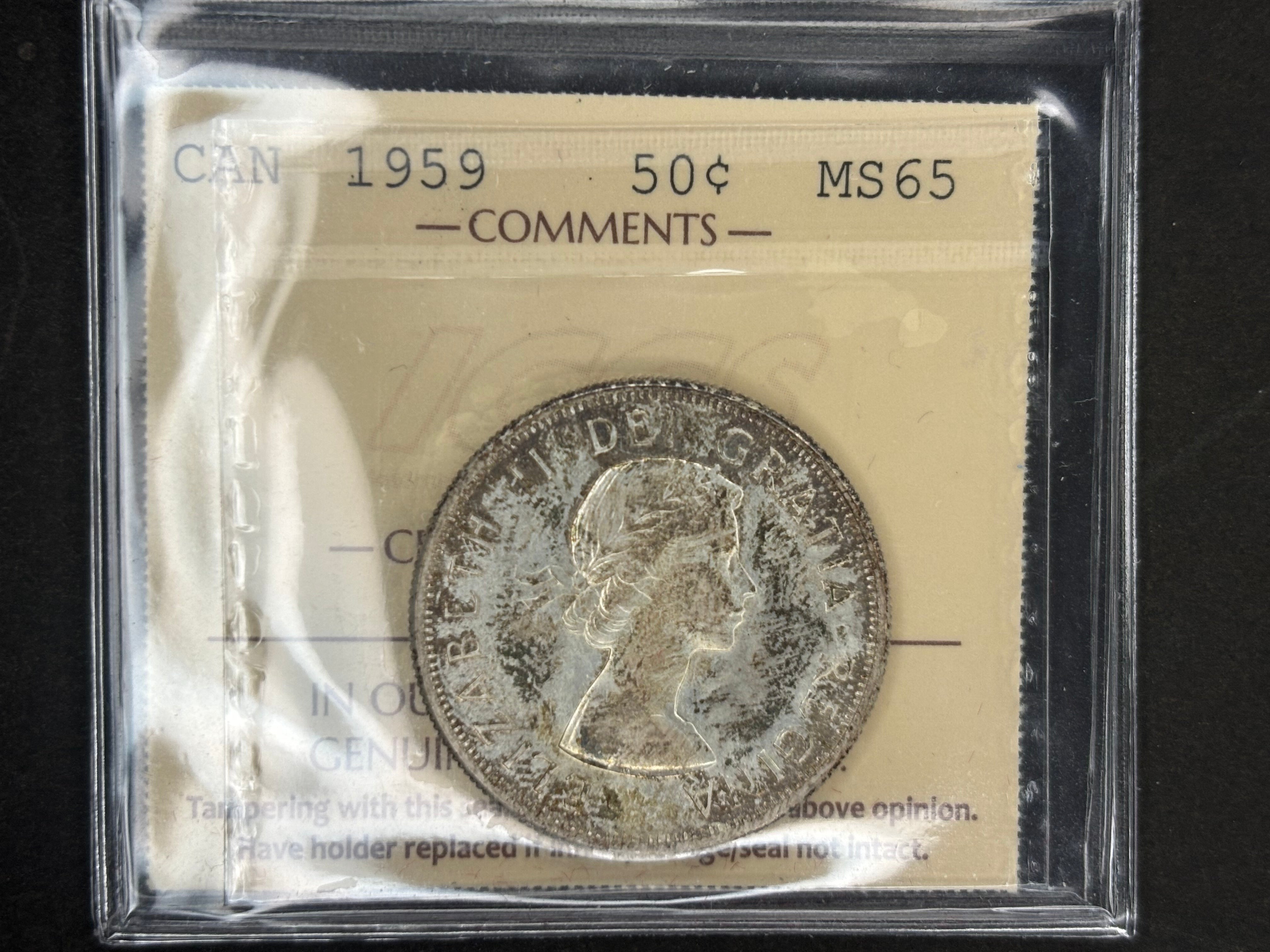 Pièce de monnaie en argent du Canada - 50 cents - 1959 / ICCS MS65