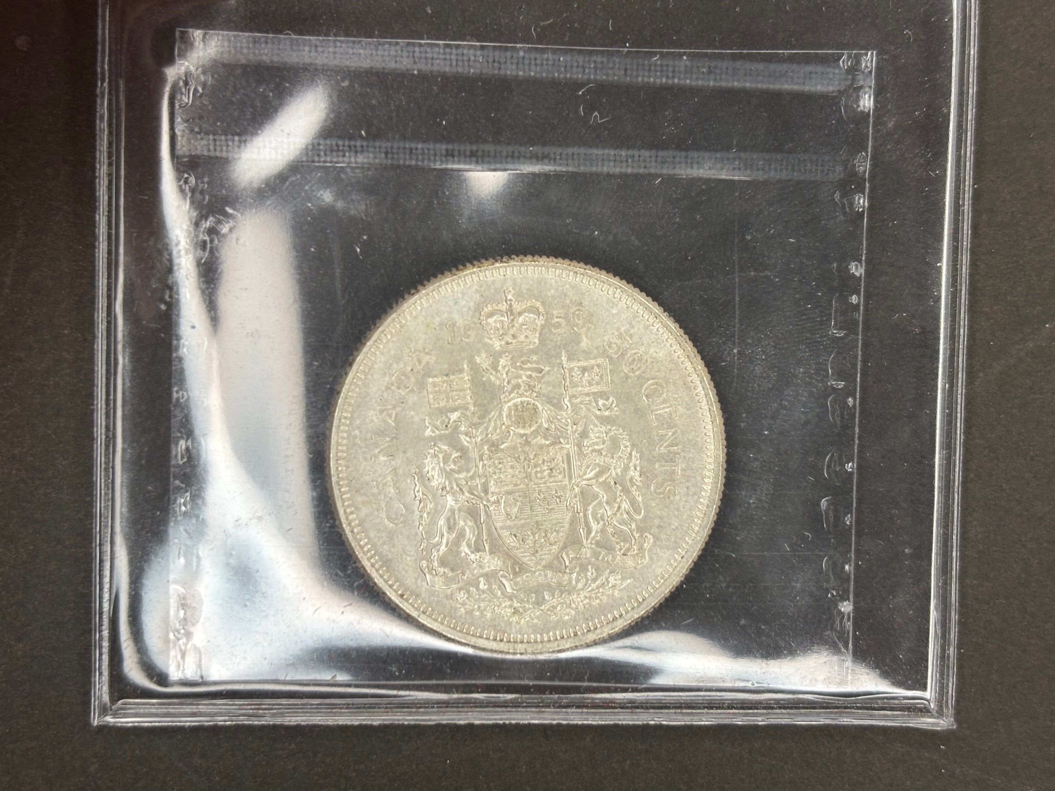 Pièce de monnaie en argent du Canada - 50 cents - 1959 / ICCS MS65