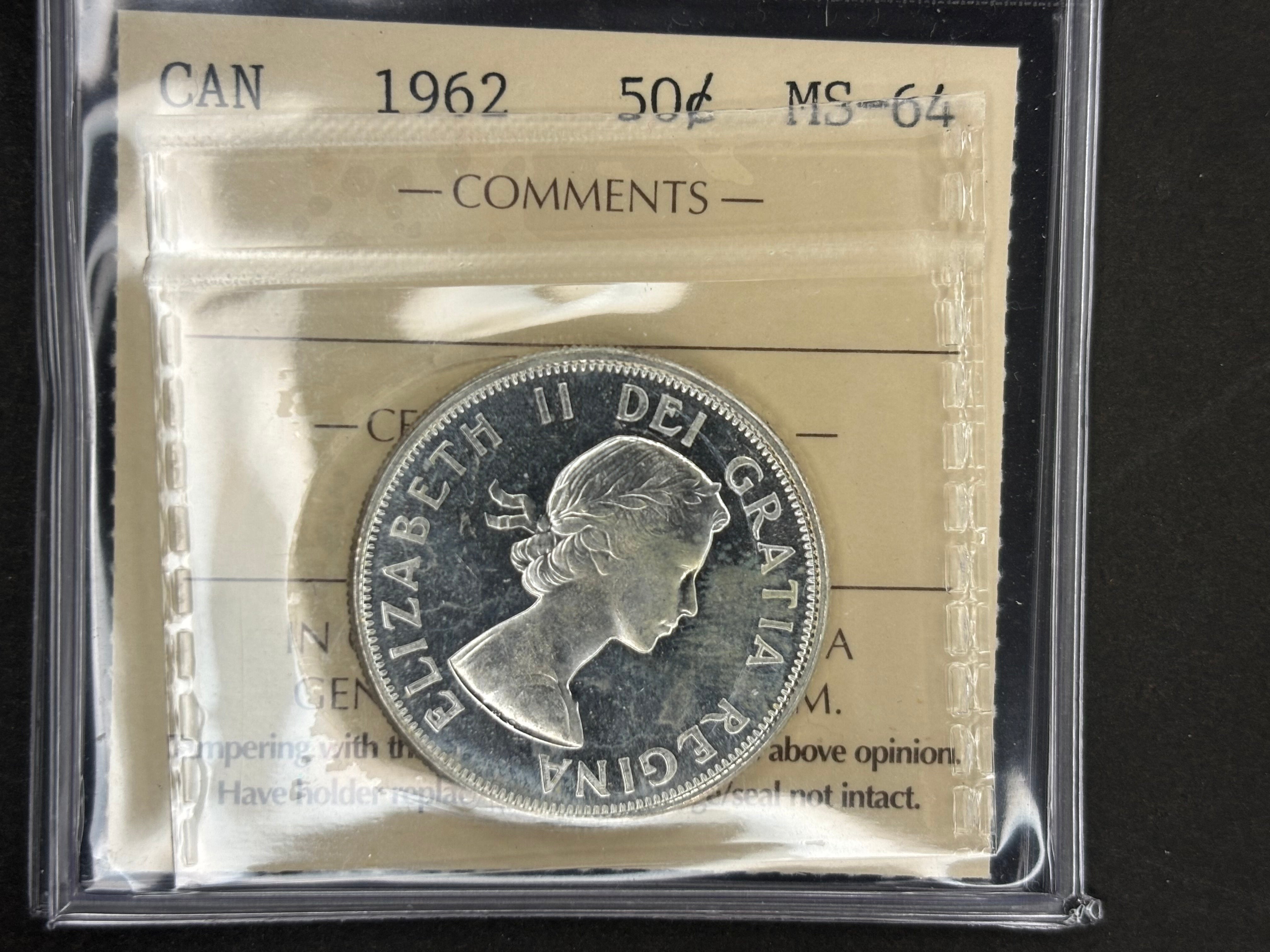 Canada Silver Coin - 50 cents - 1962 / ICCS MS64