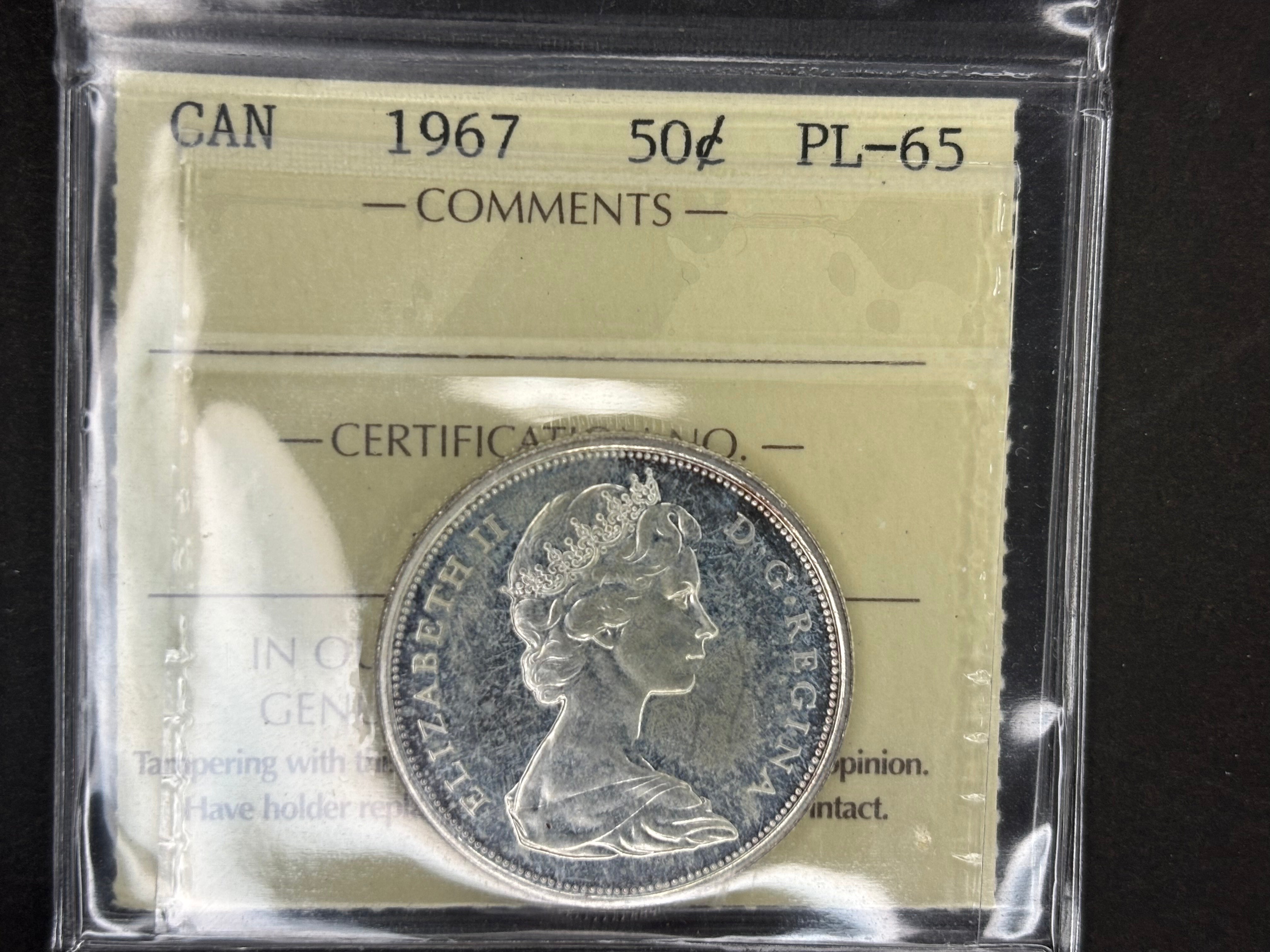 Canada Silver Coin - 50 cents - 1967 / ICCS PL65