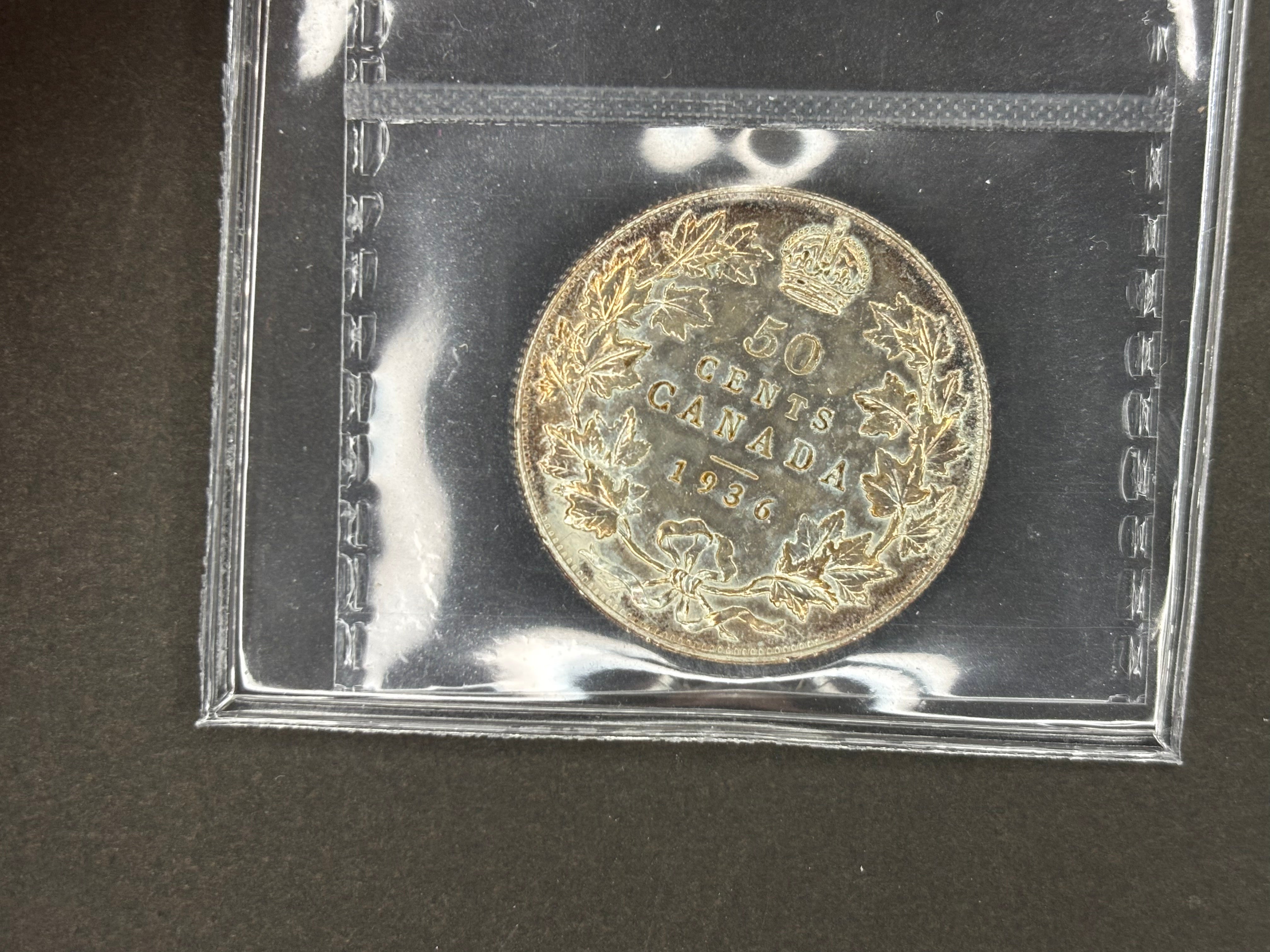 Canada Silver Coin - 50 cents - 1936 Cleaned ICCS AU50