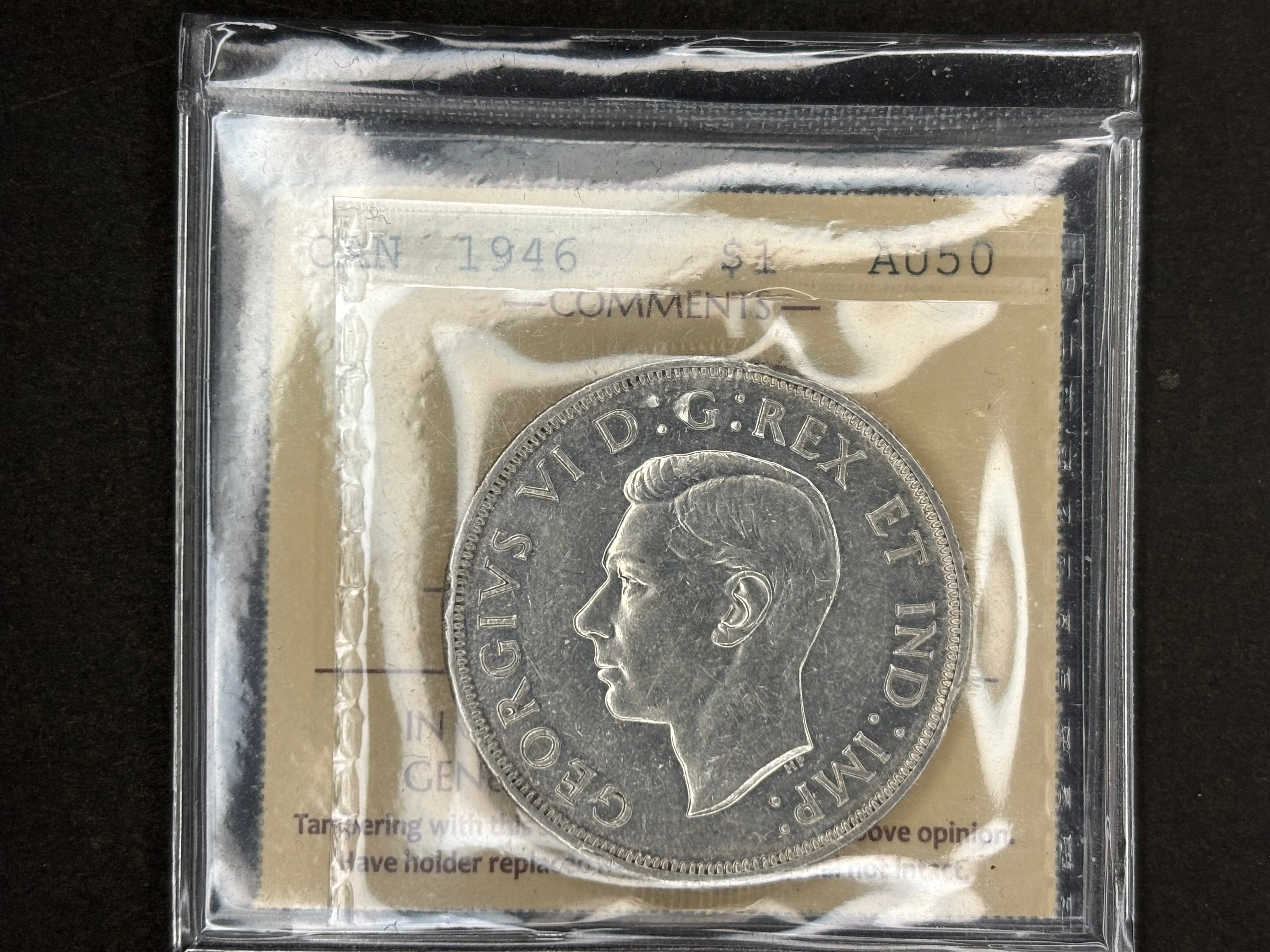 Canada Silver Coin - Dollar - 1946 ICCS AU50