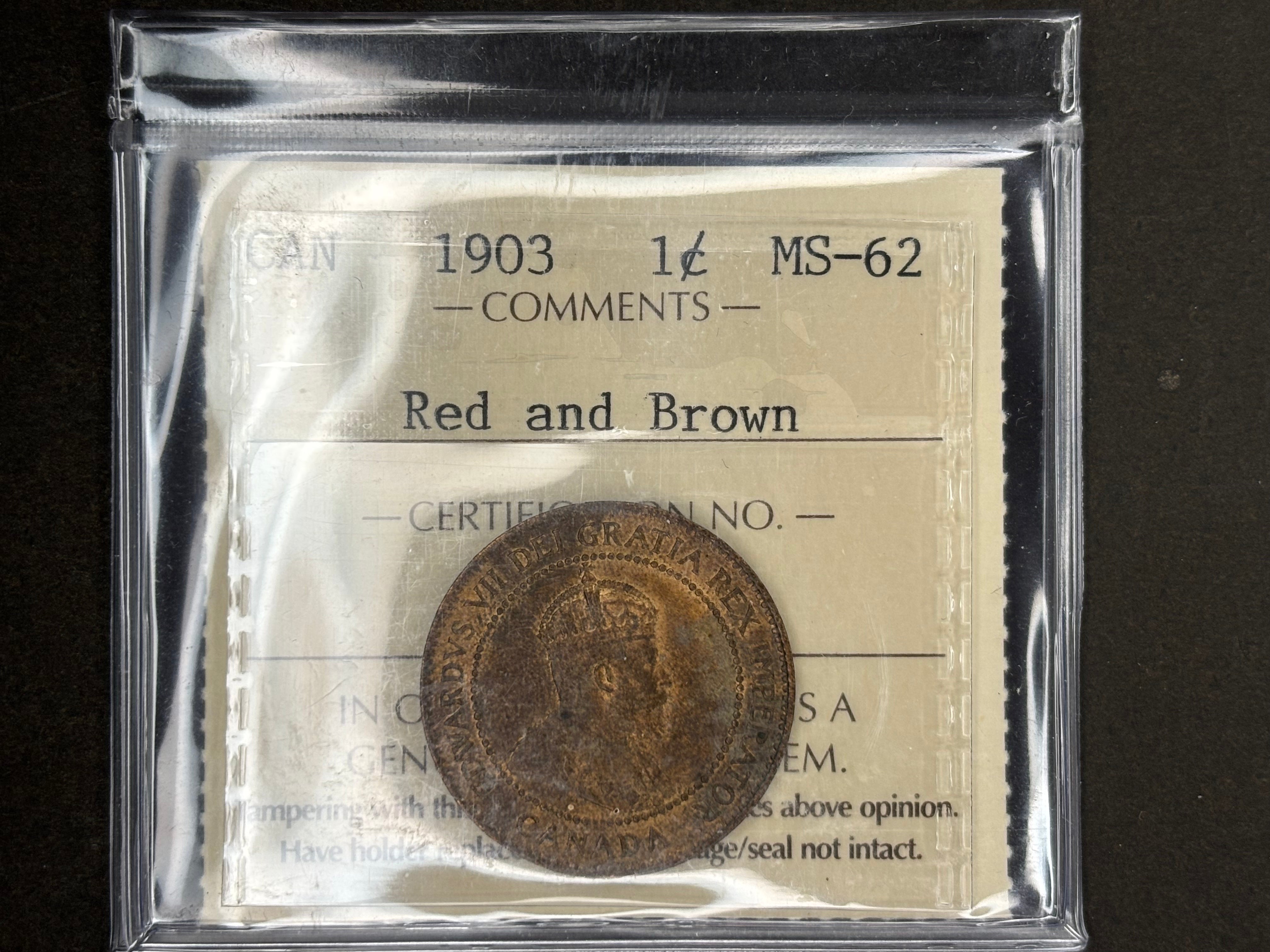Canadian Coin - Penny - 1903 Red & Brown - ICCS MS62
