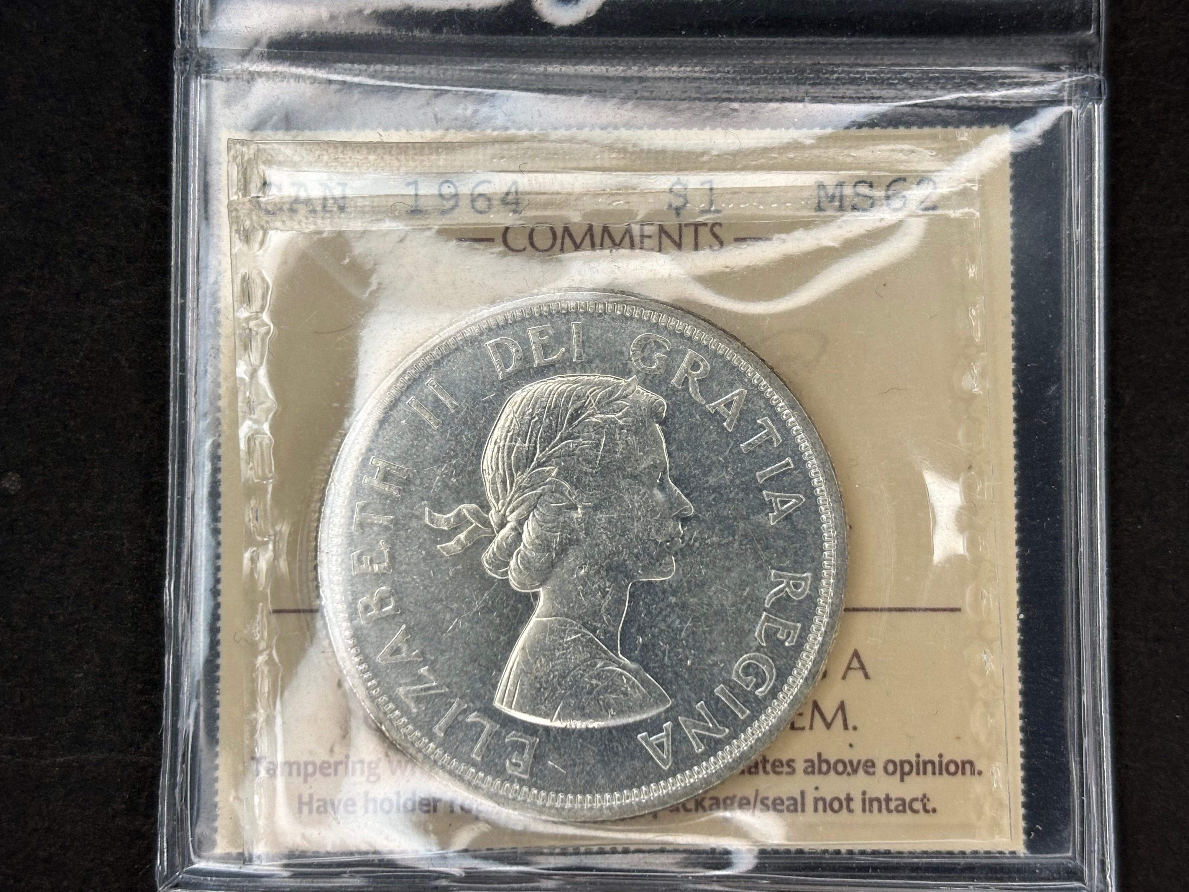 Canada Silver Coin - Dollar - 1964 MS62 ICCS