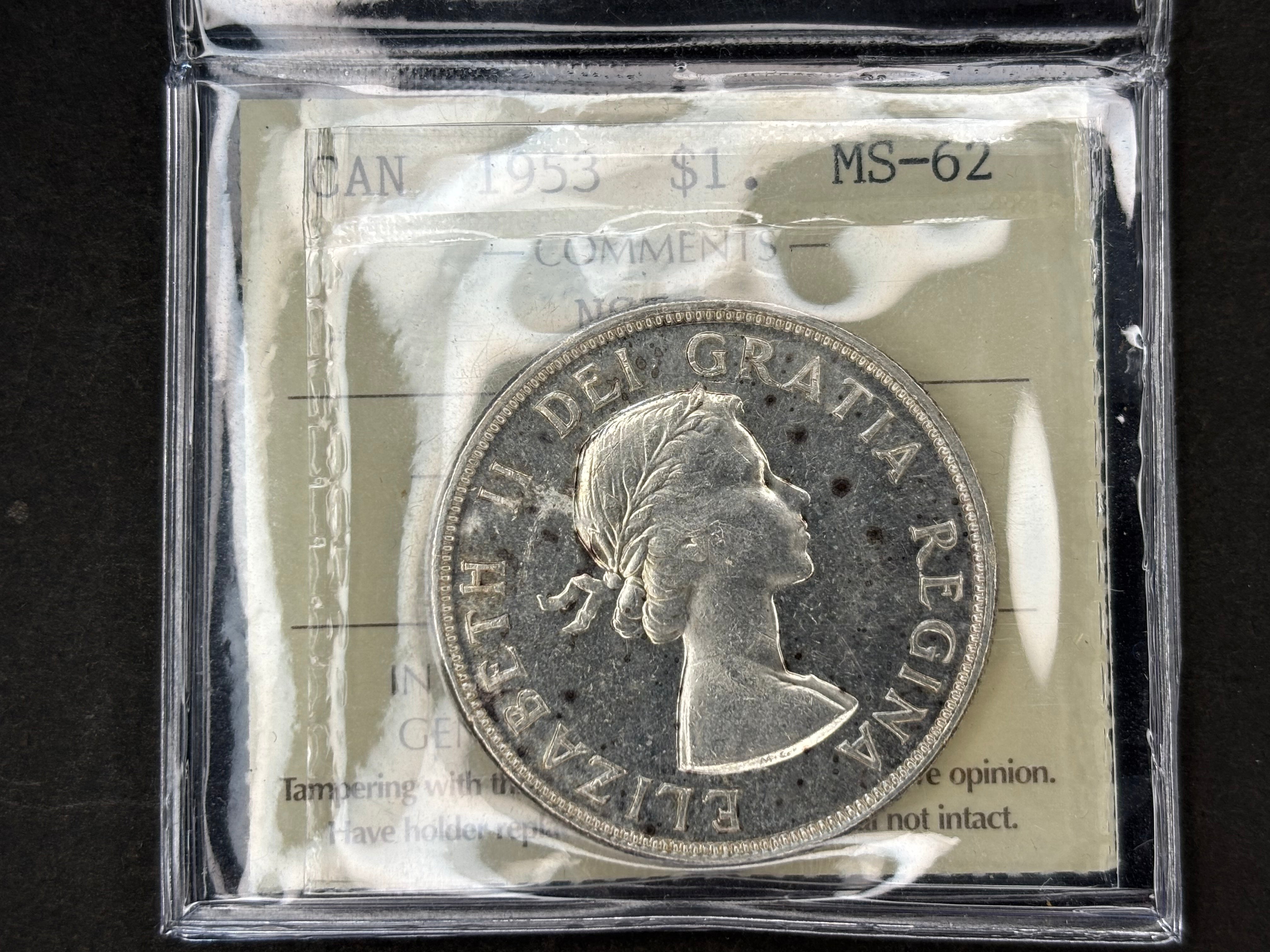 Canadian Silver Coin - Dollar - 1953 NSF - ICCS MS62