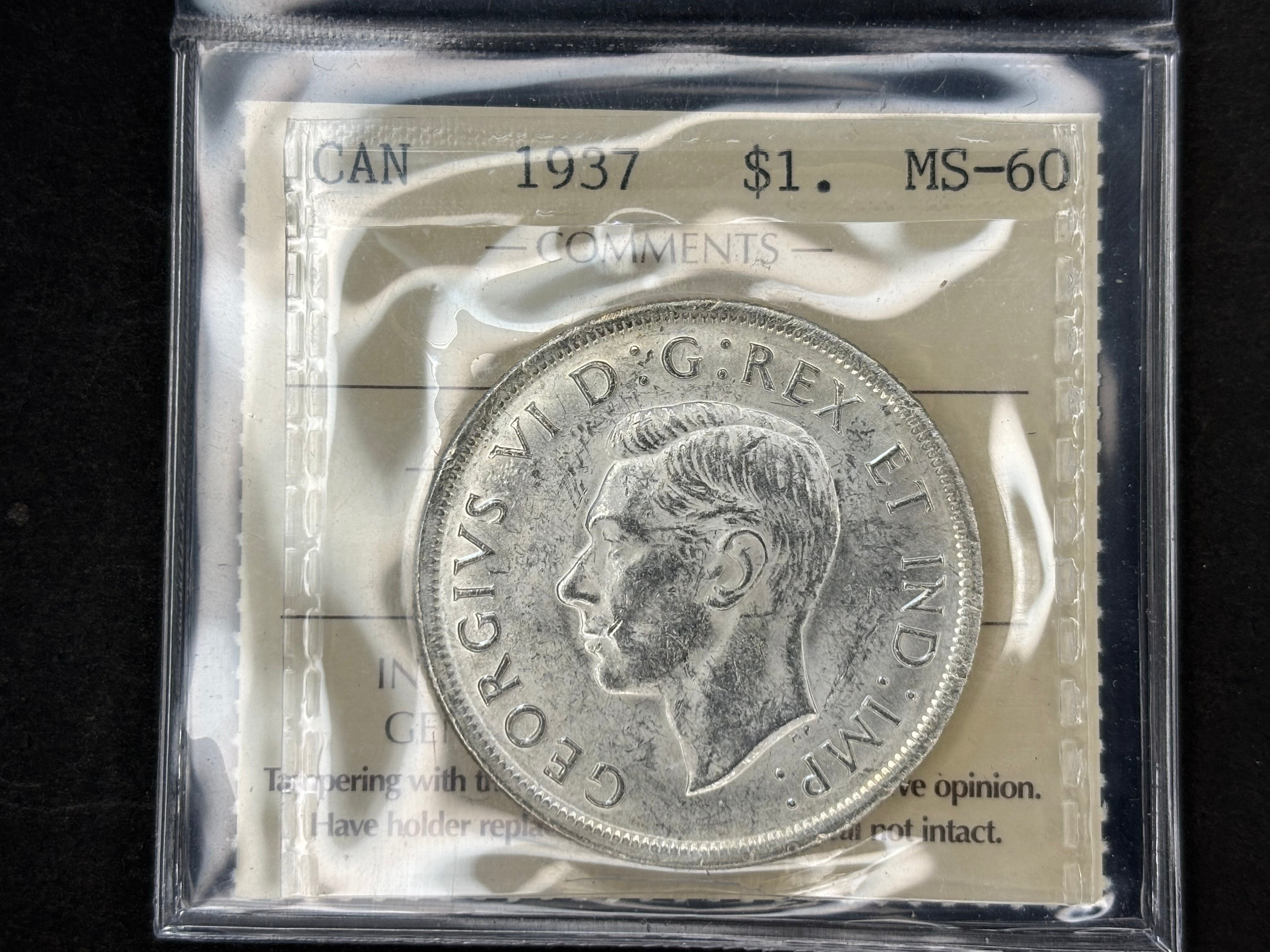 Canadian Silver Coin - Dollar - 1937 ICCS MS60