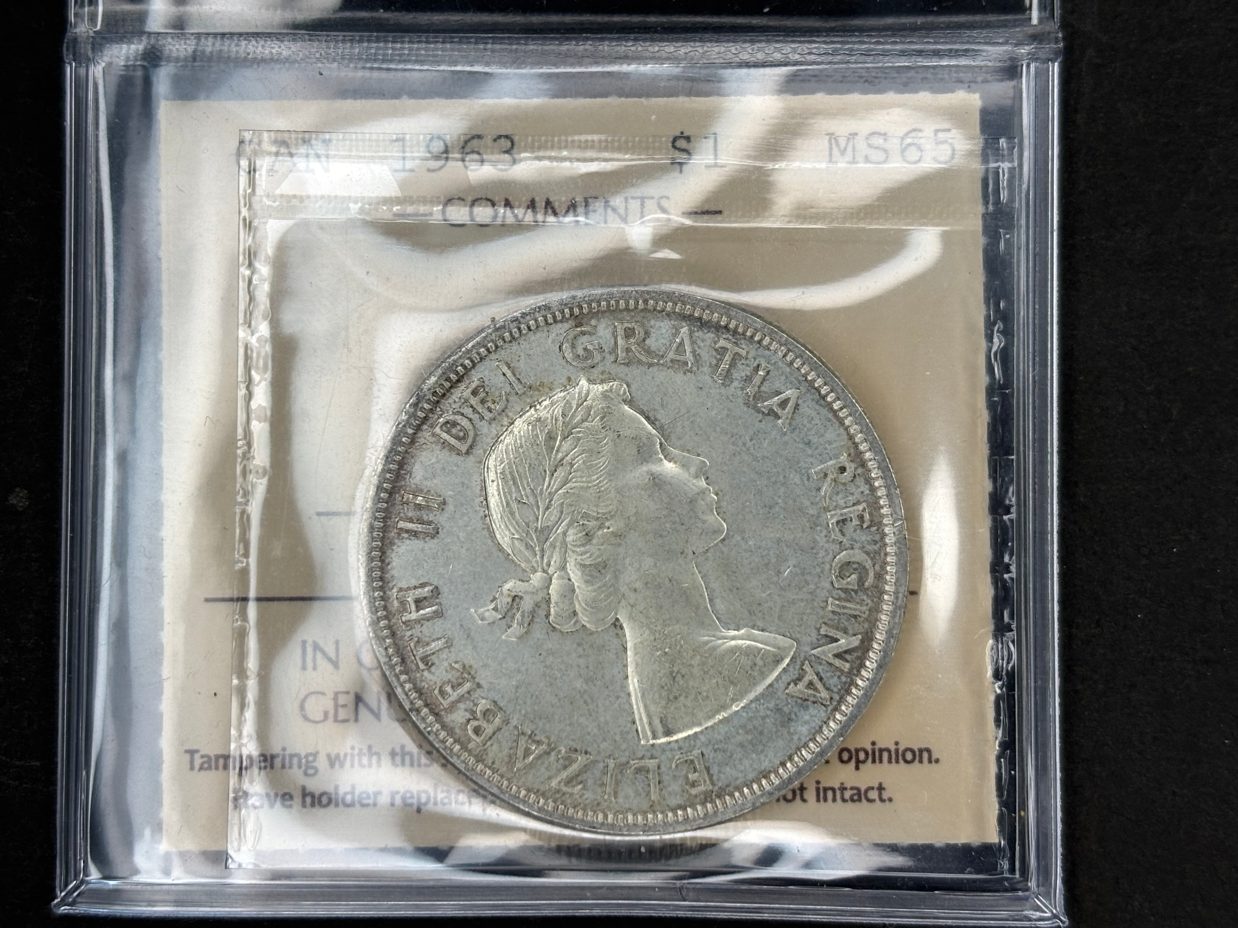 Canadian Silver Coin - Dollar - 1963 ICCS MS65