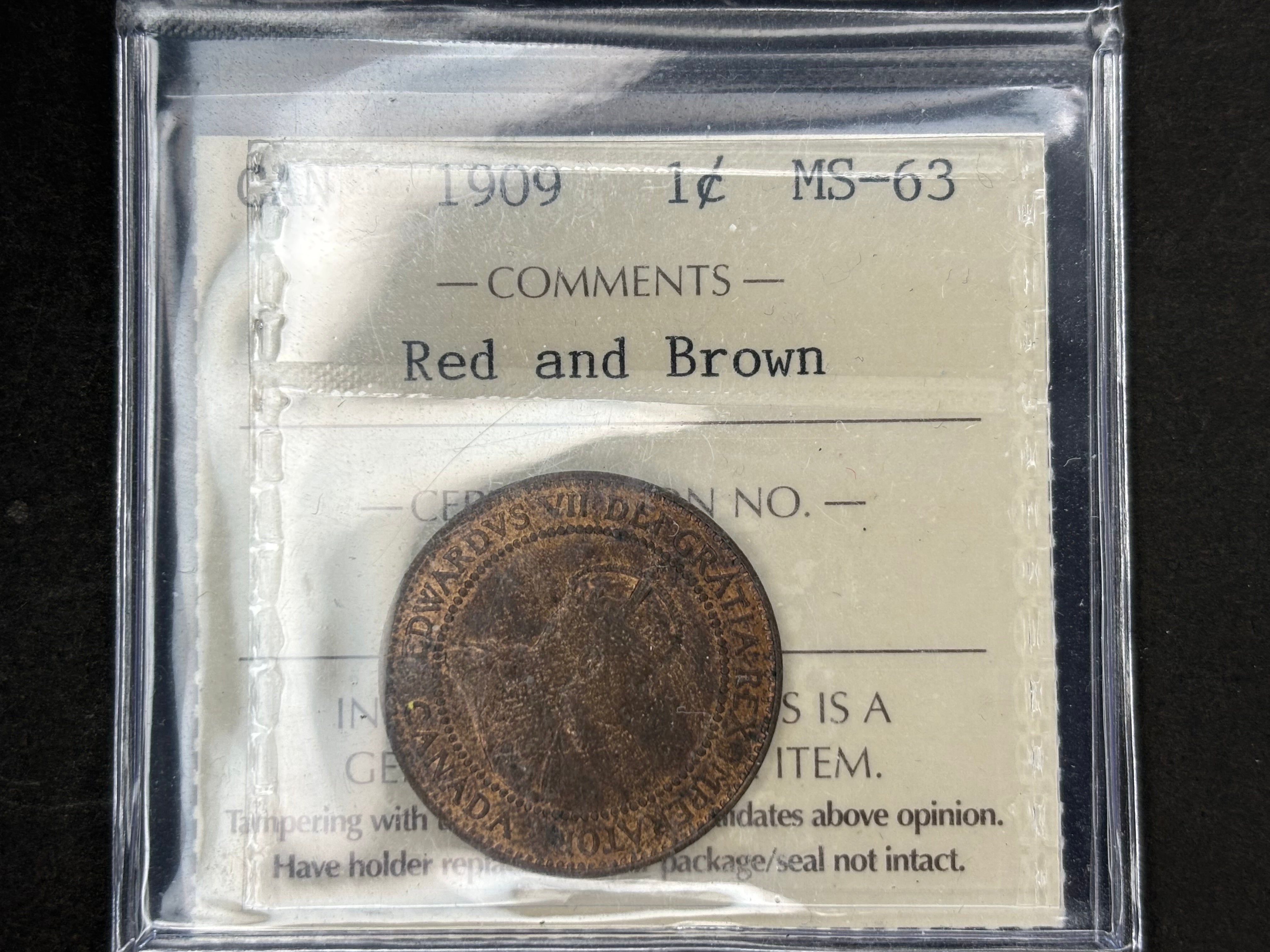 Canadian Coin - Penny - 1909 Red & Brown - ICCS MS63