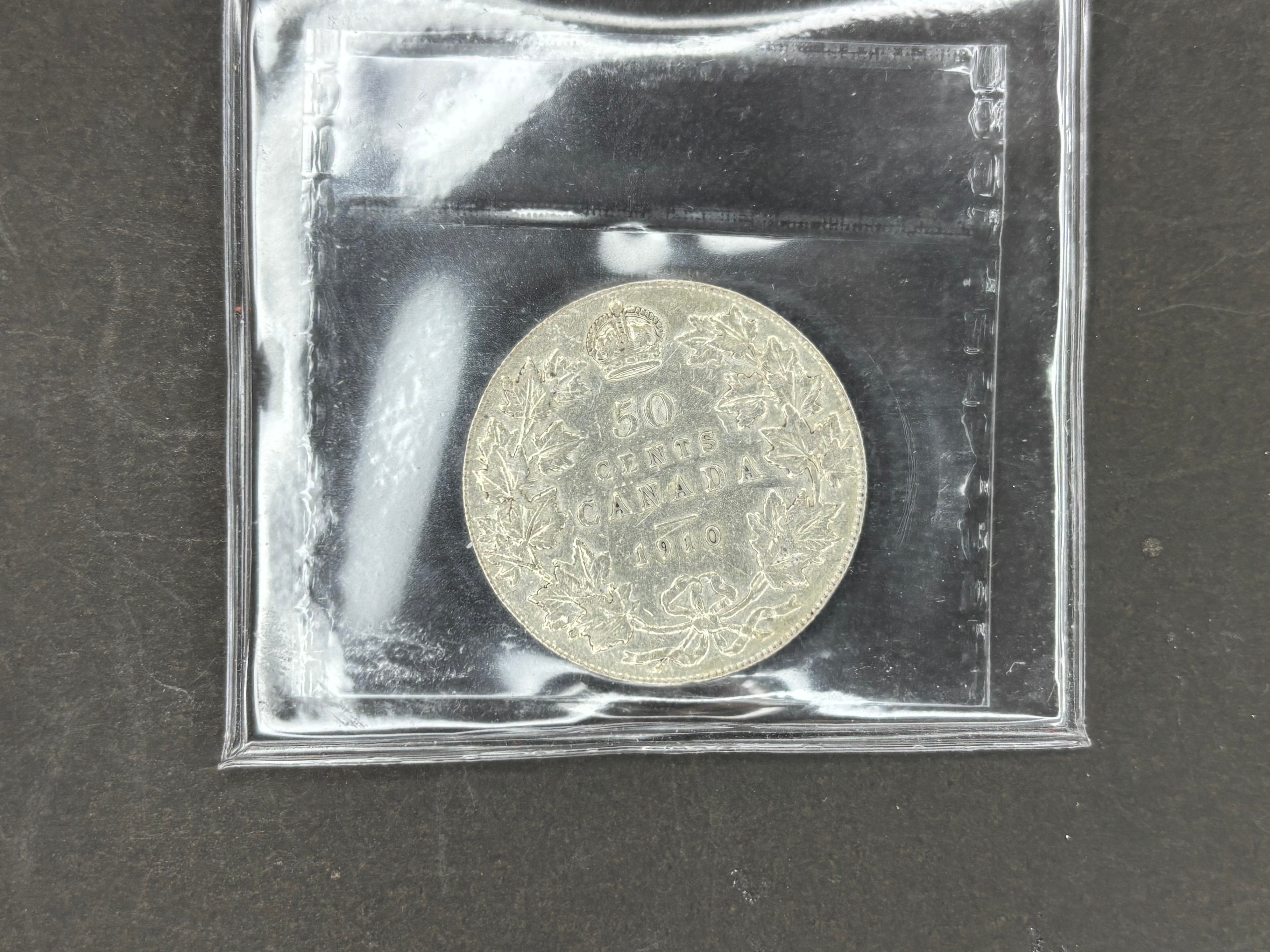 Canadian Silver Coin - 50 cents - 1910 Vic Leads - VF30 ICCS