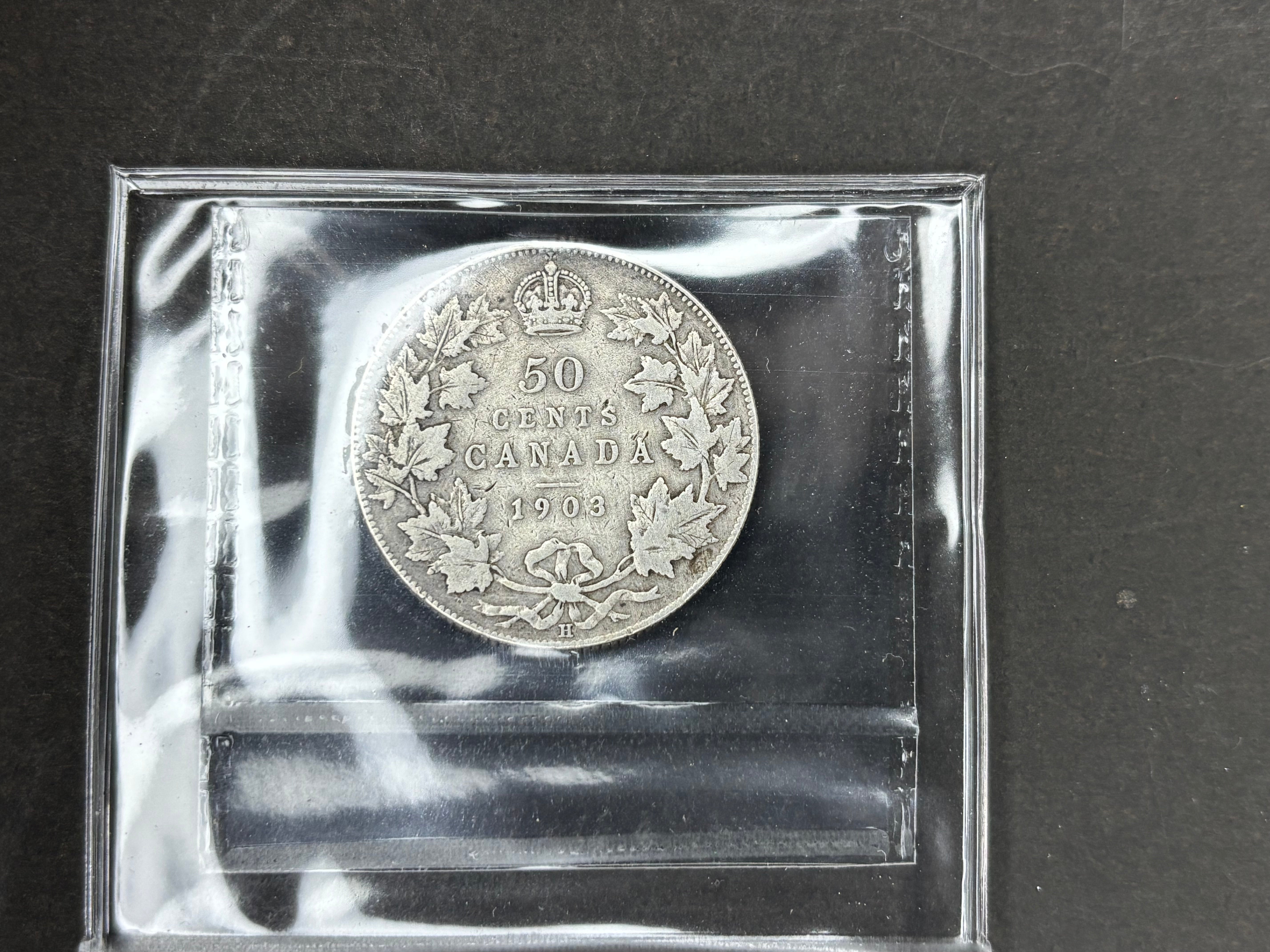 Canadian Silver Coin - 50 cents - 1903H Cleaned - F15 ICCS