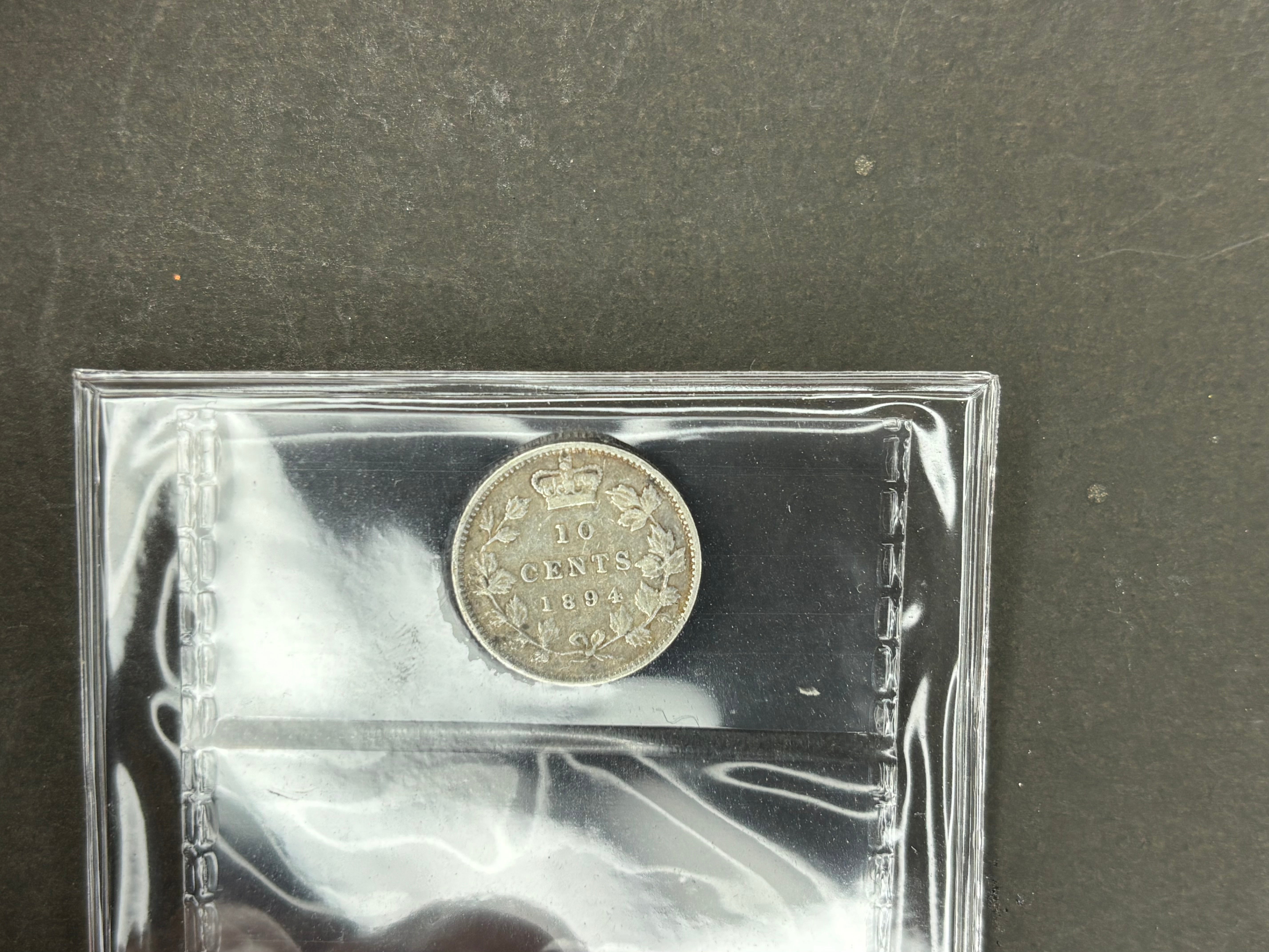 Canadian Silver Coin - 10 cents - 1894 Obv6 - F15 ICCS