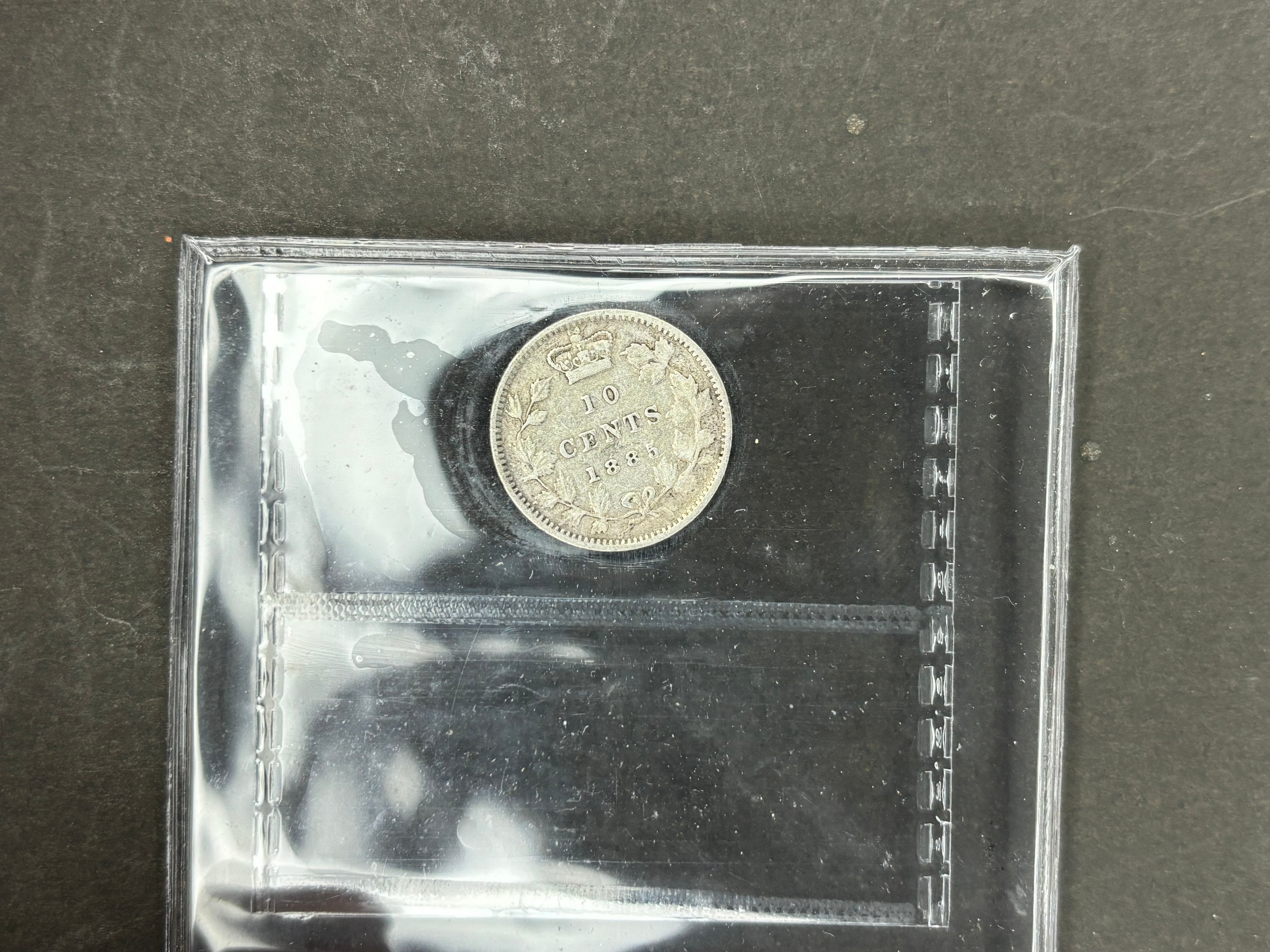 Canadian Silver Coin - 10 cents - 1885 Obv 4 - F15 ICCS