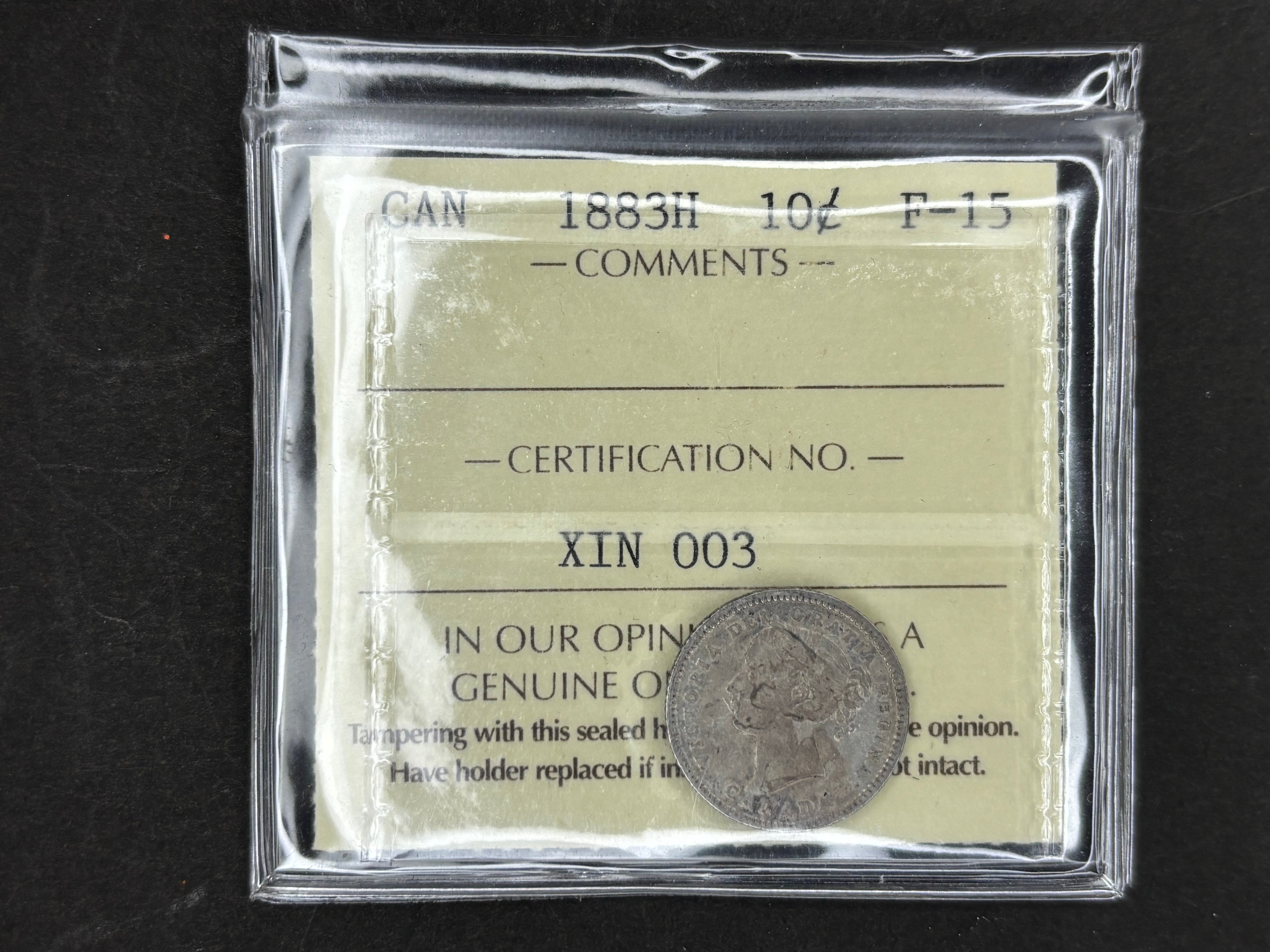 Canadian Silver Coin - 10 cents - 1883H - F15 ICCS