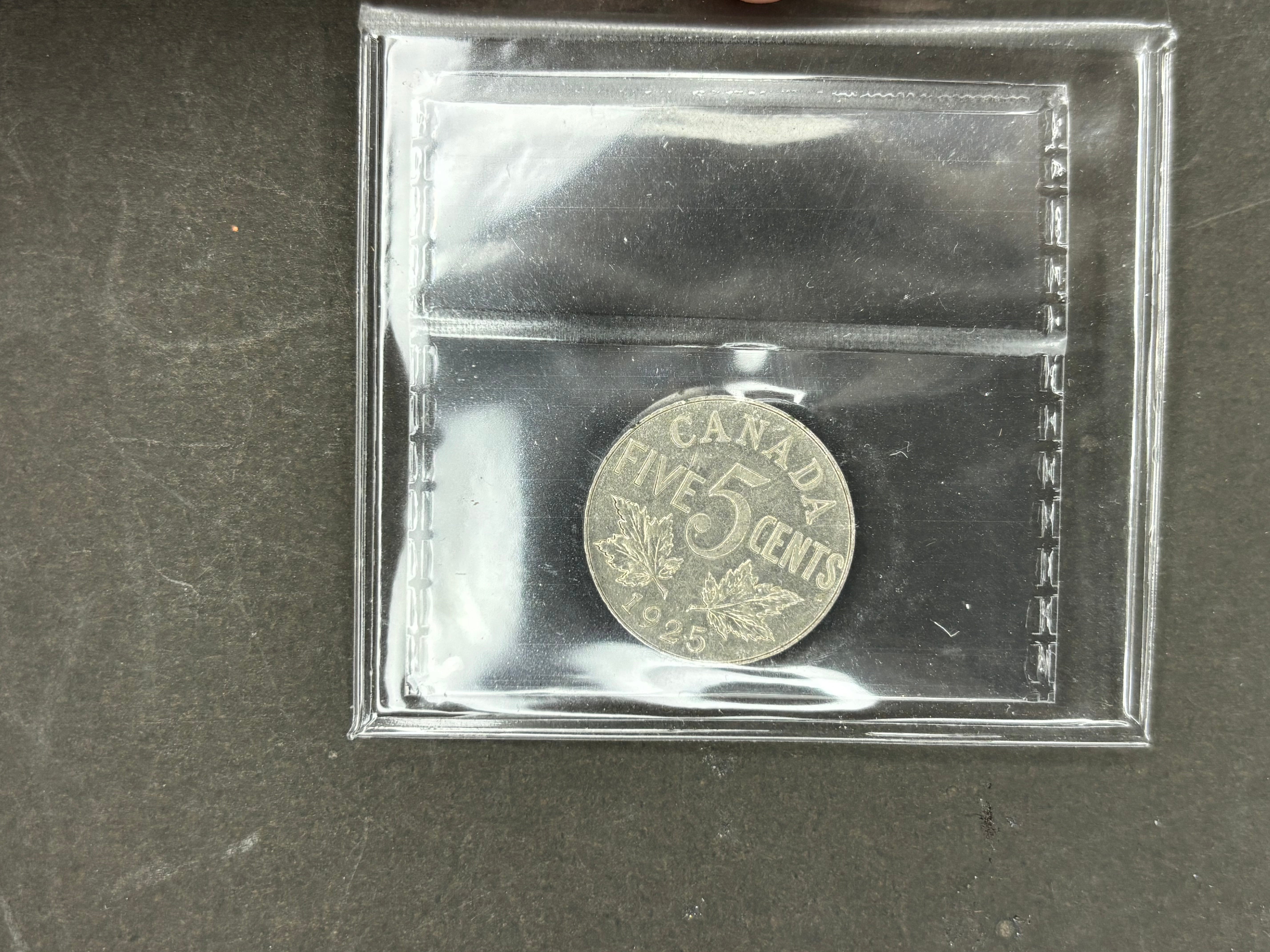 Key date - Canadian Coin - 5 cents - 1925 - AU50 ICCS