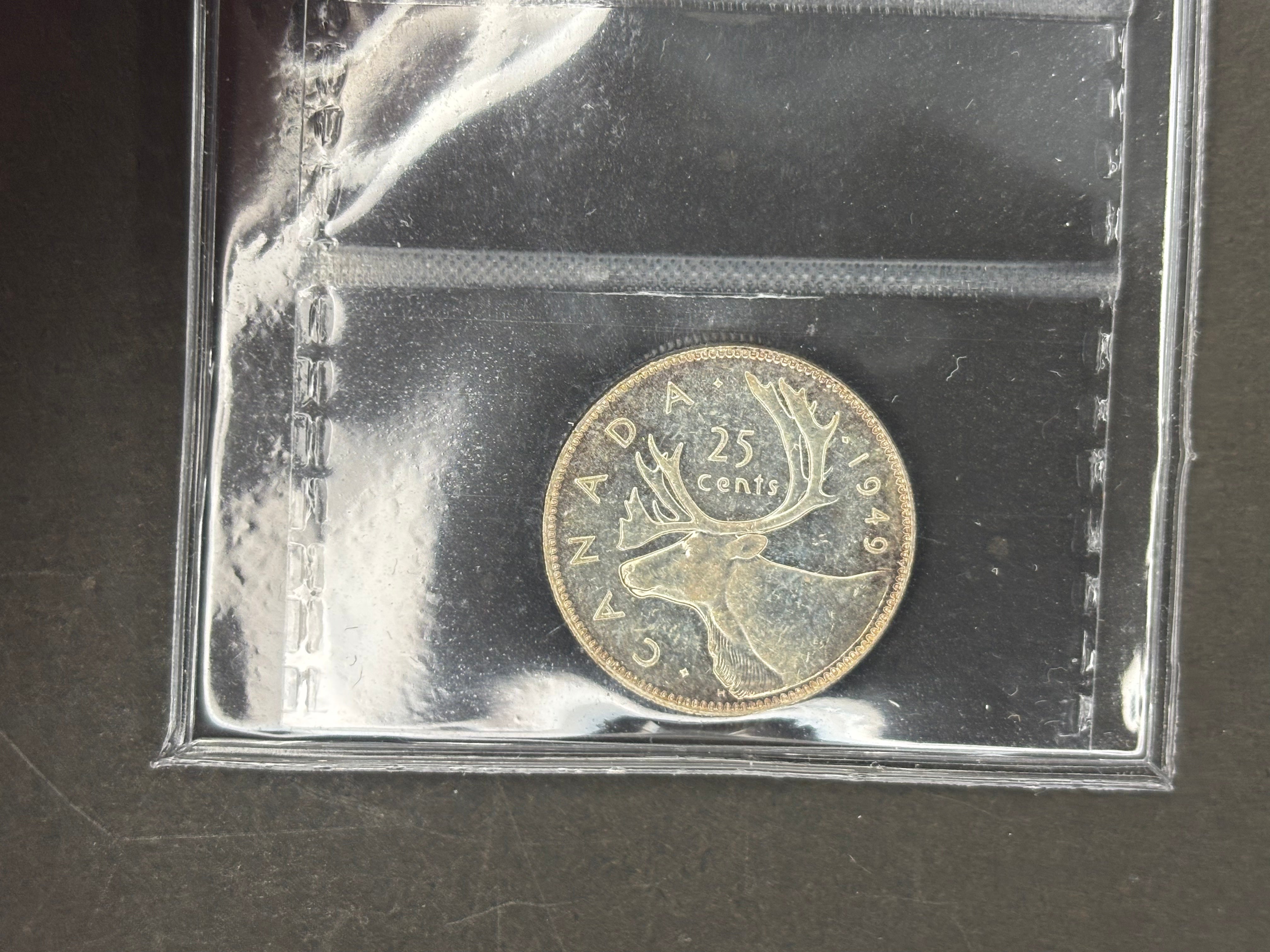 Canadian Silver Coin - 25 cents - 1949 - MS62 ICCS